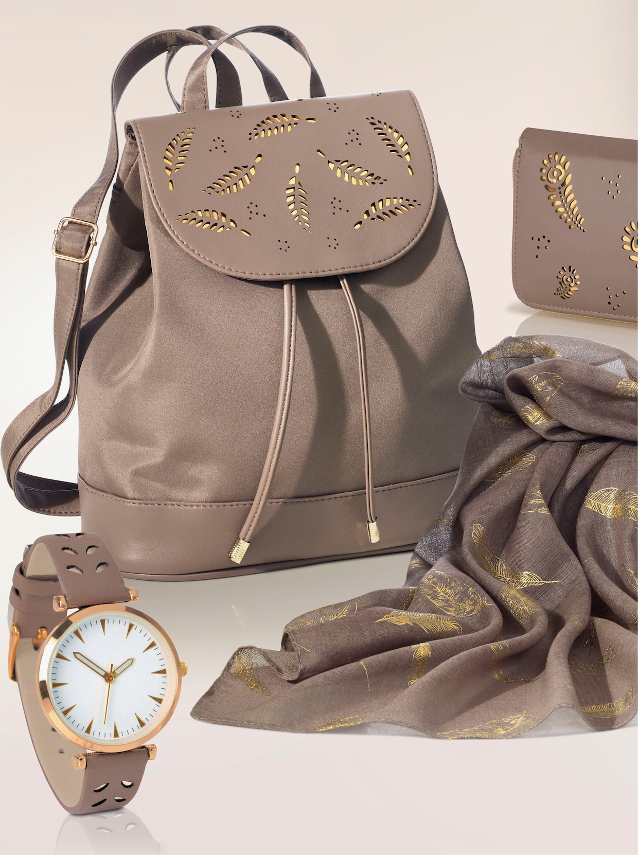 Accessoireset, 4-delig. - grijs/taupe