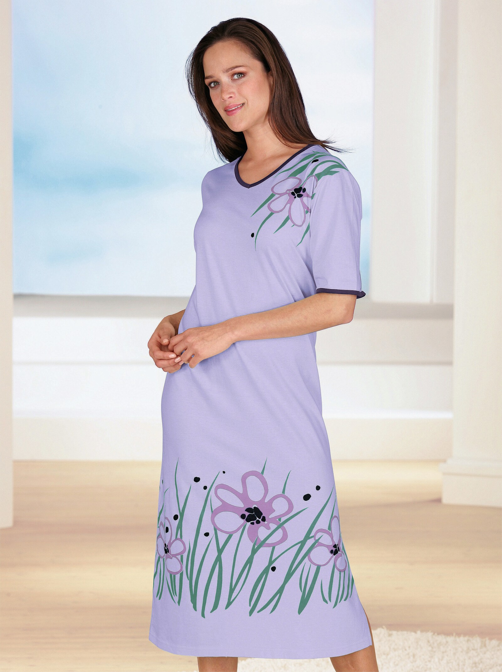 Top Ten Noční košile z materiálu single žerzej, s potiskem - šeříková-potisk