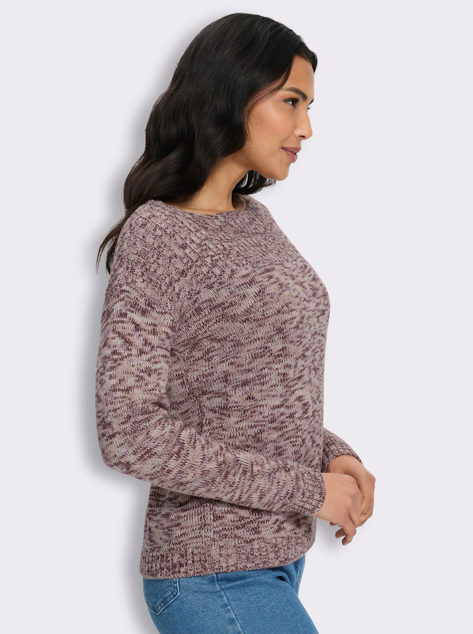 Langarm-Pullover in Melange-Optik - burgund-ecru-meliert