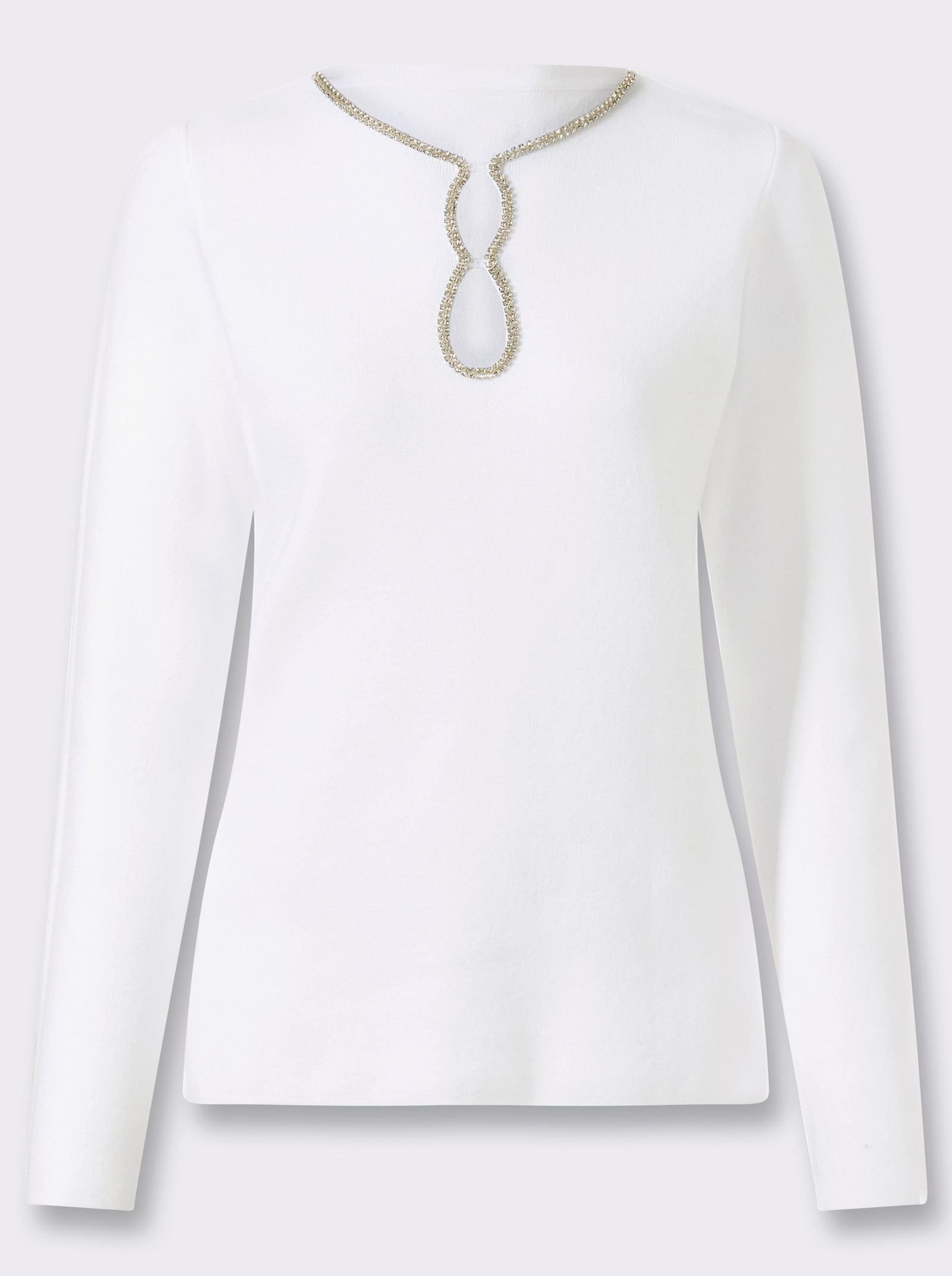 heine Langarm-Pullover mit Glitzersteinchen-Verzierung - ecru