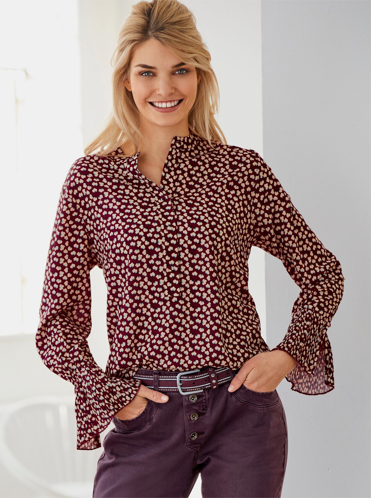 heine Druckbluse - burgund-elfenbein-bedruckt
