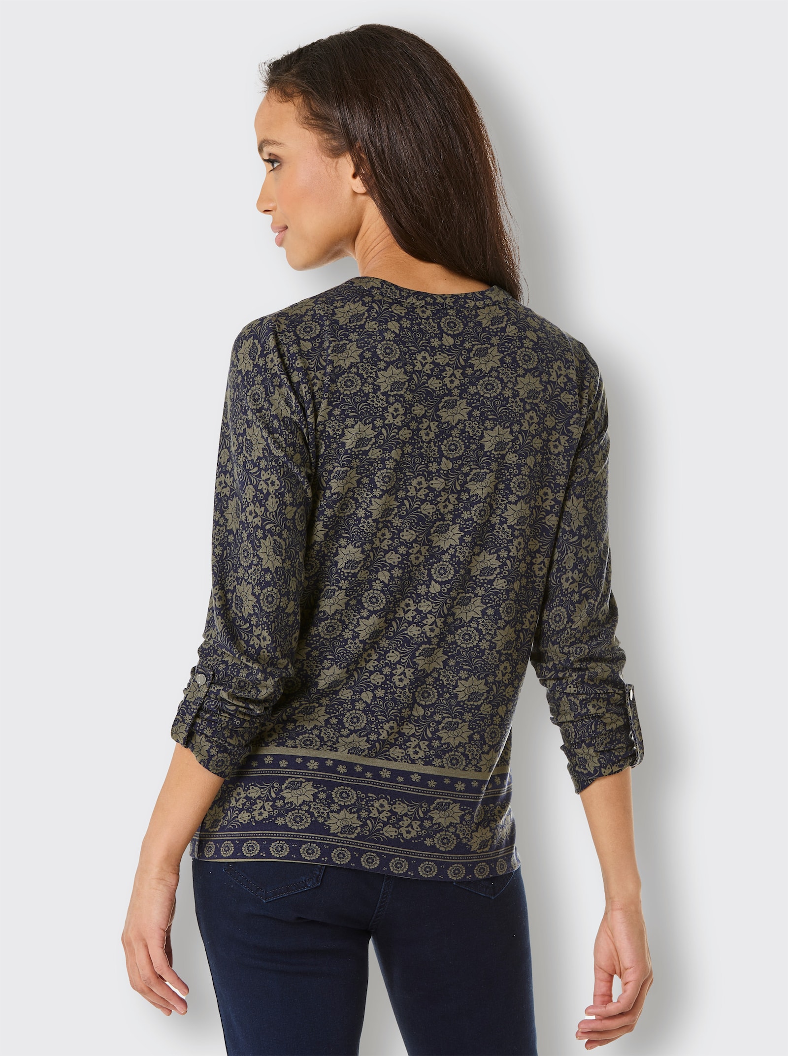 CREATION L PREMIUM Print-Shirt in Lyocell-Qualität - khaki-marine-bedruckt