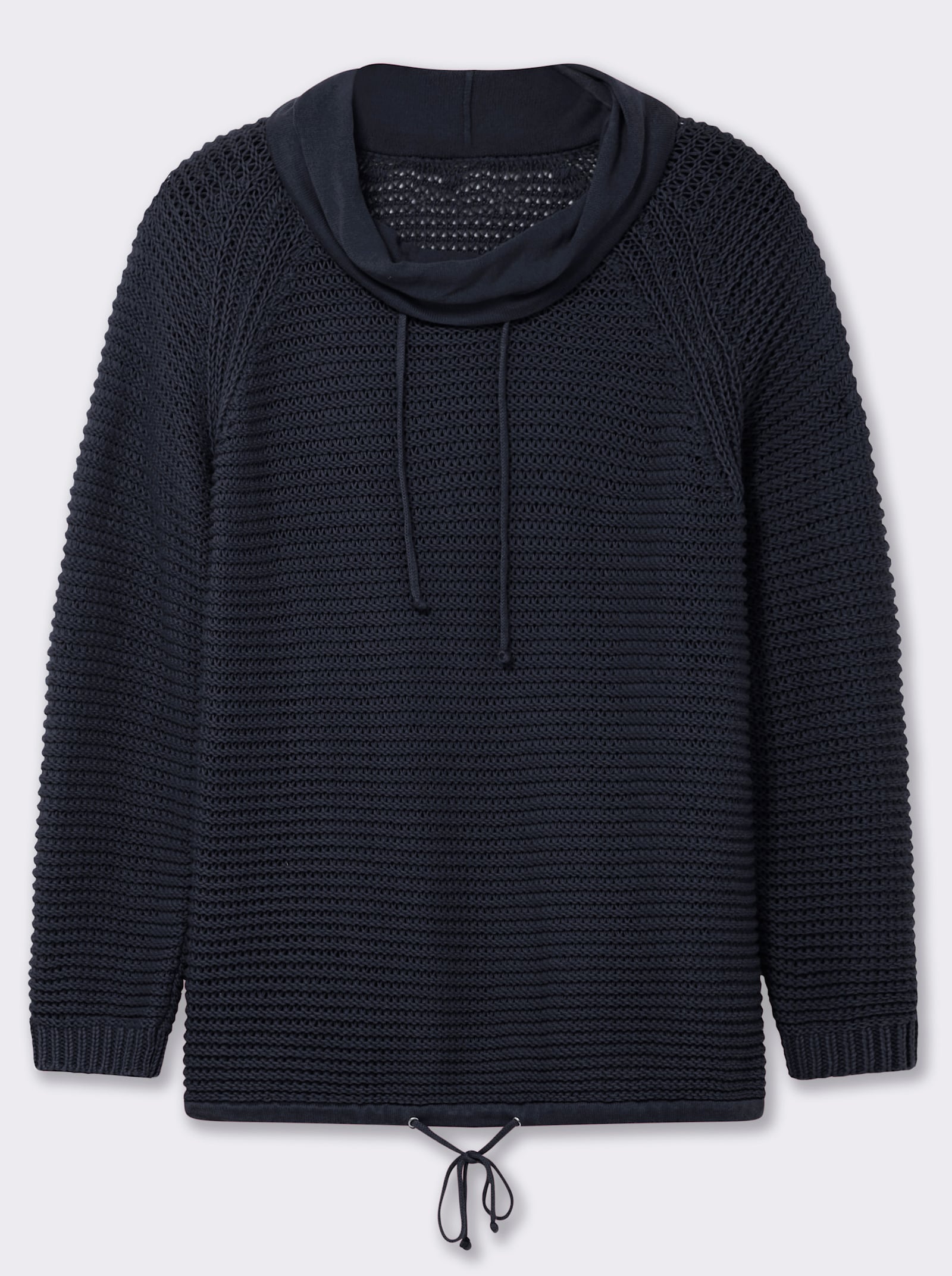 Rollkragenpullover mit Tunnelzug und Bindeband - marine