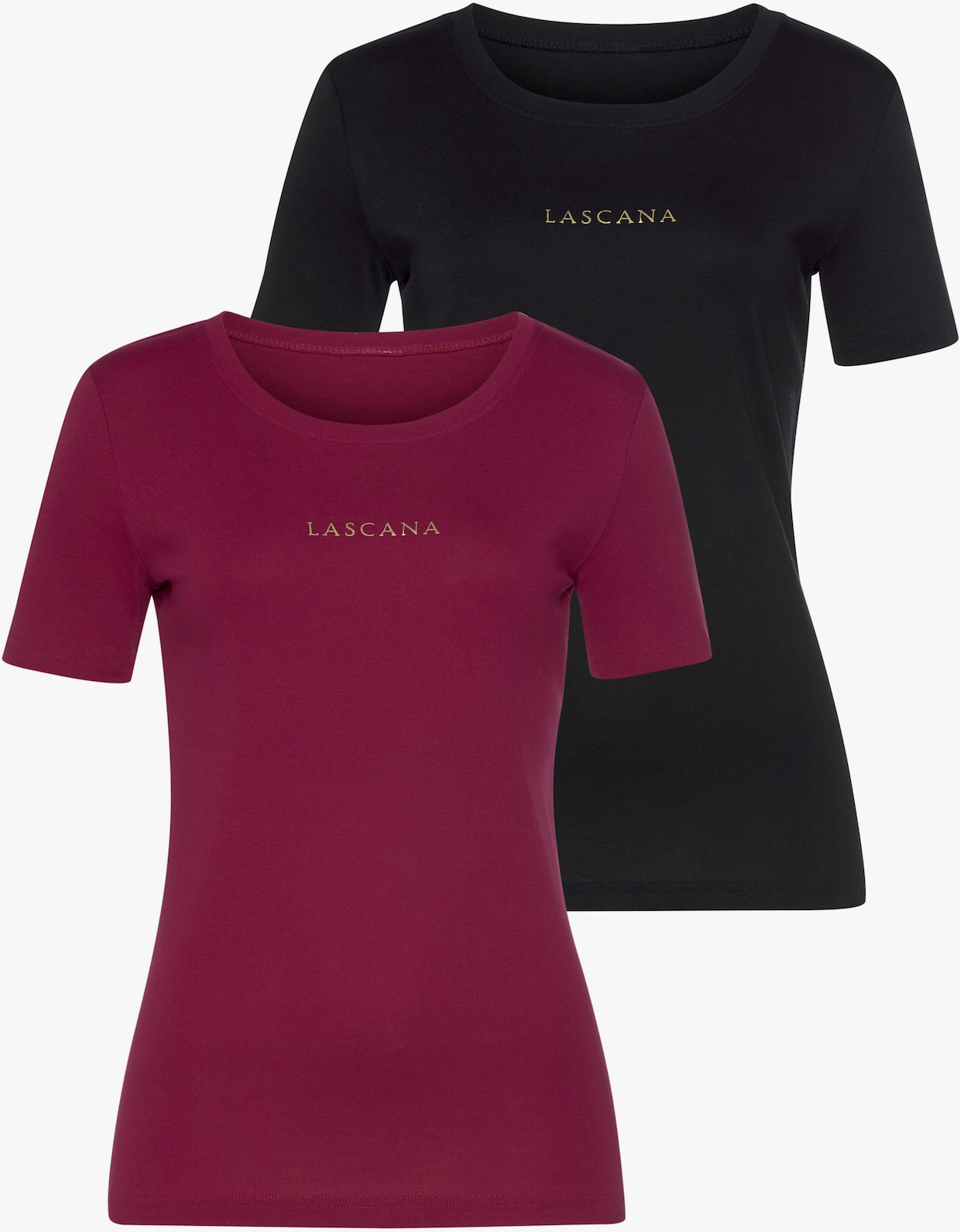 LASCANA T-Shirt - bordeaux, schwarz