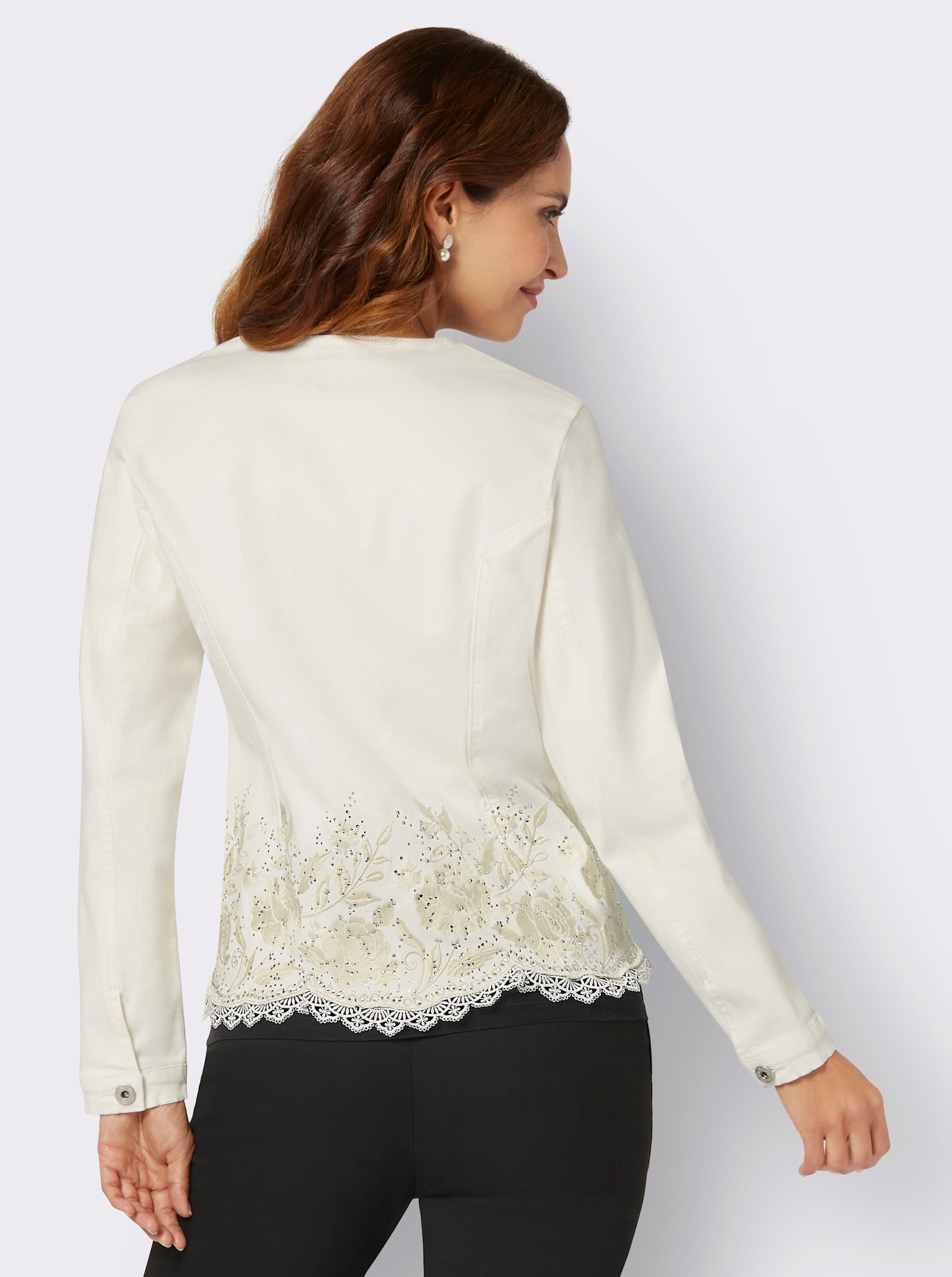 Blusenblazer mit Stickerei und Glitzersteinchen - ecru