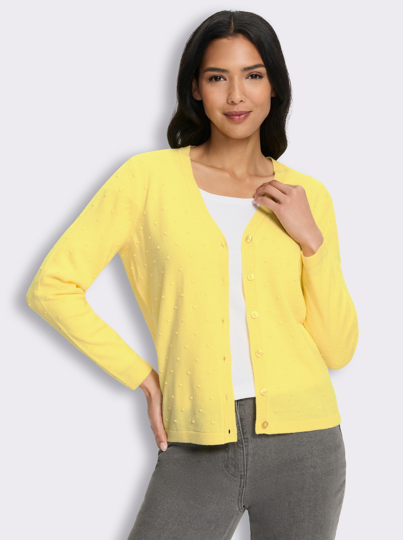 Strickjacke in 3D-Tupfen-Optik - zitrone