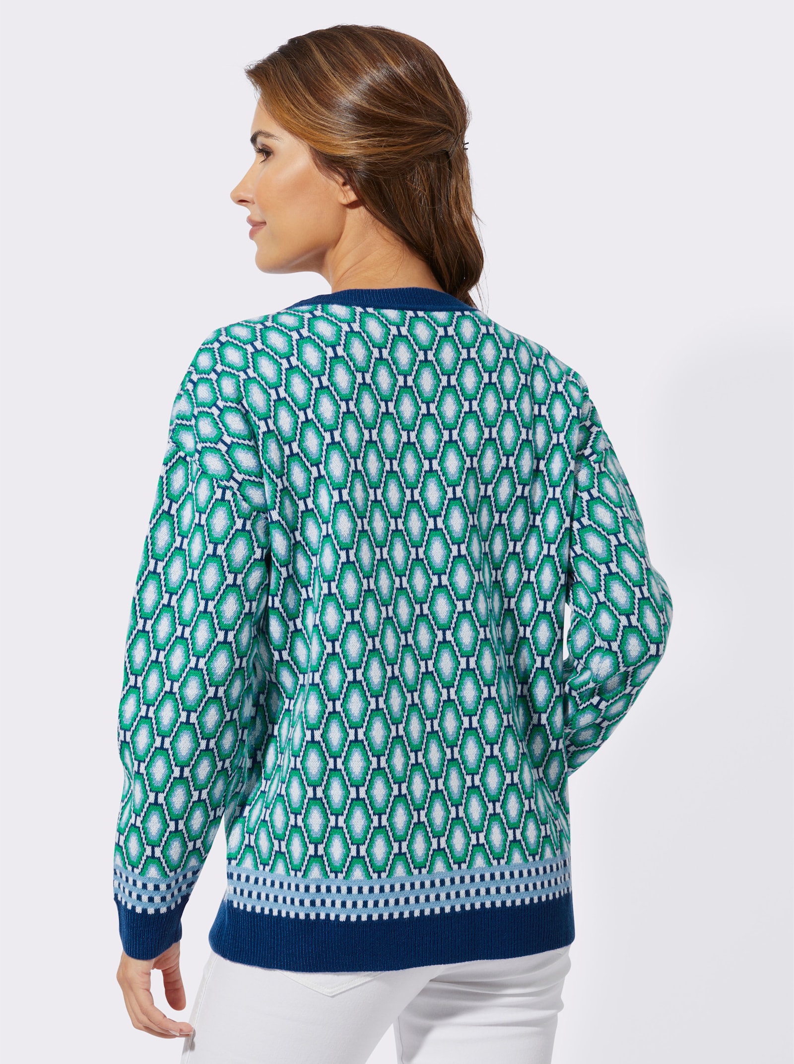 Vest van jacquard met minimalistisch patroon - koningsblauw/grasgroen gedessineerd