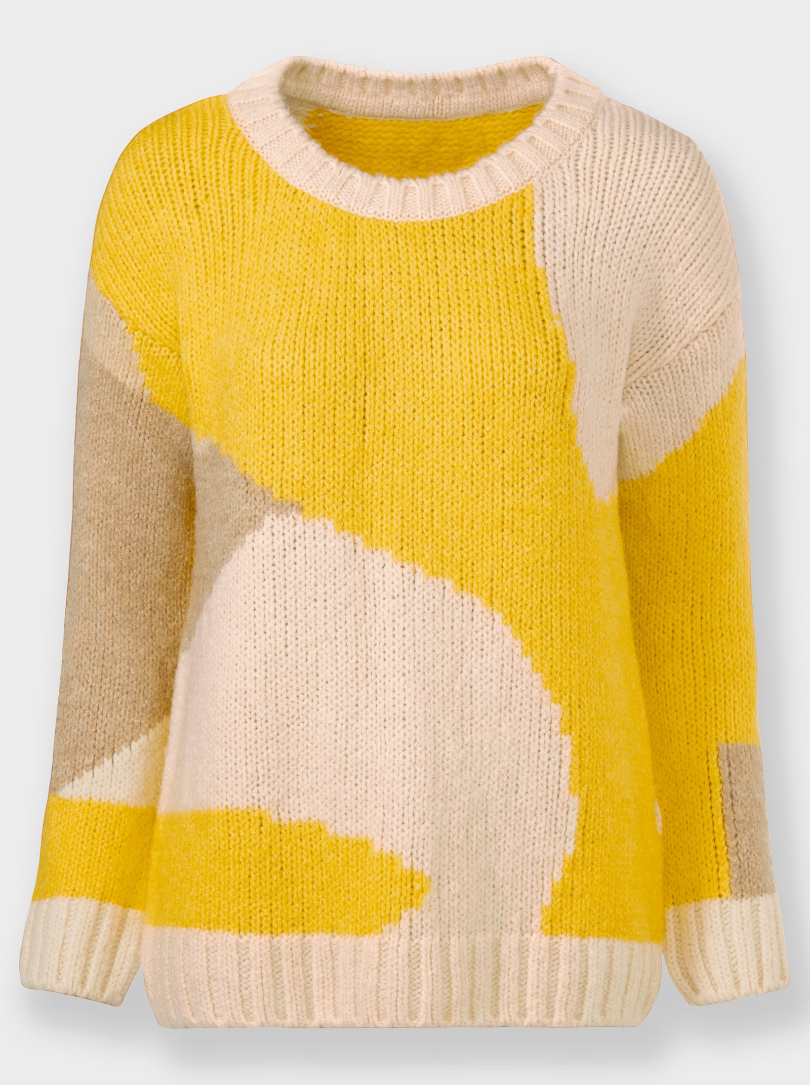 heine Strickpullover in Colour-Blocking-Optik - sonnengelb-champagner-gemustert