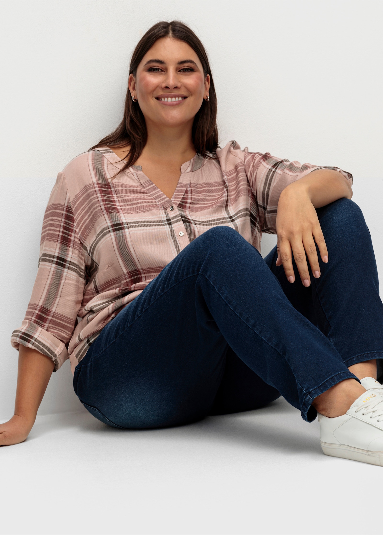 Schlupfjeans mit geripptem Strick-Dehnbund - dark blue