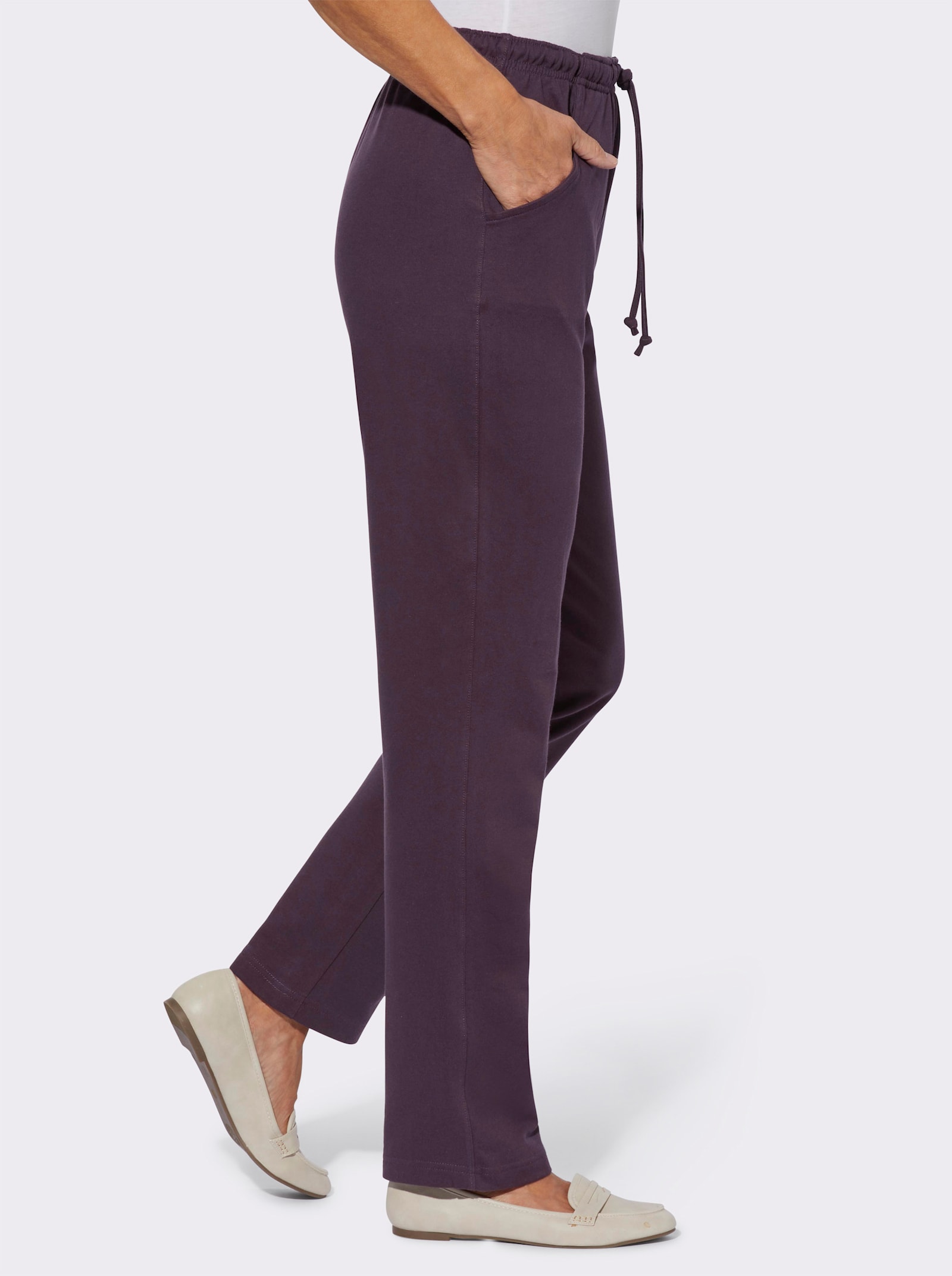 Jerseyhose mit Tunnelzug und Bindeband - aubergine