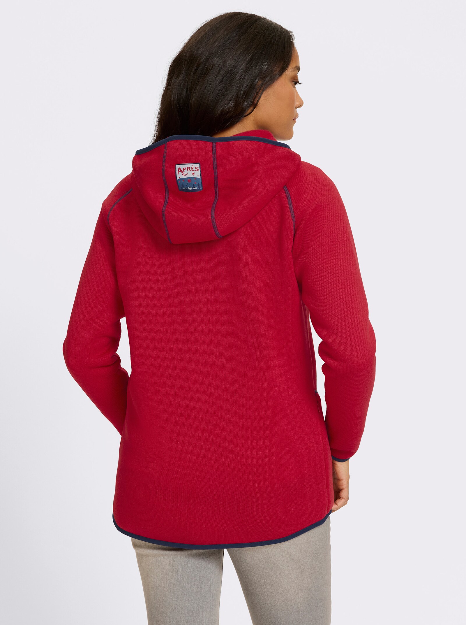 heine Kapuzenfleecejacke mit Kontrastnähten - rot