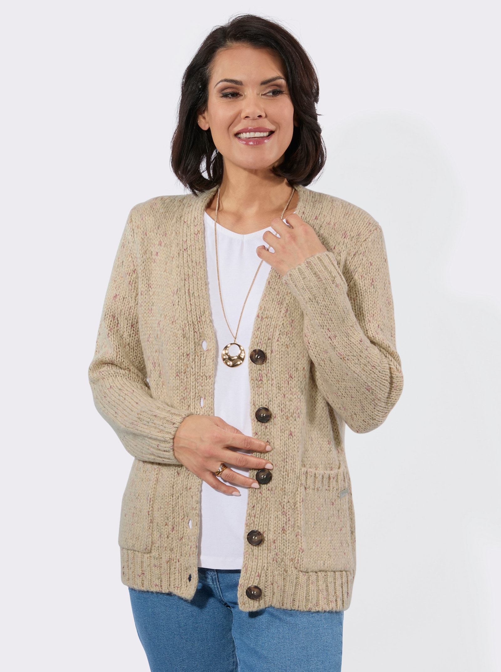 Strickjacke aus weichem Melangegarn - sand-meliert