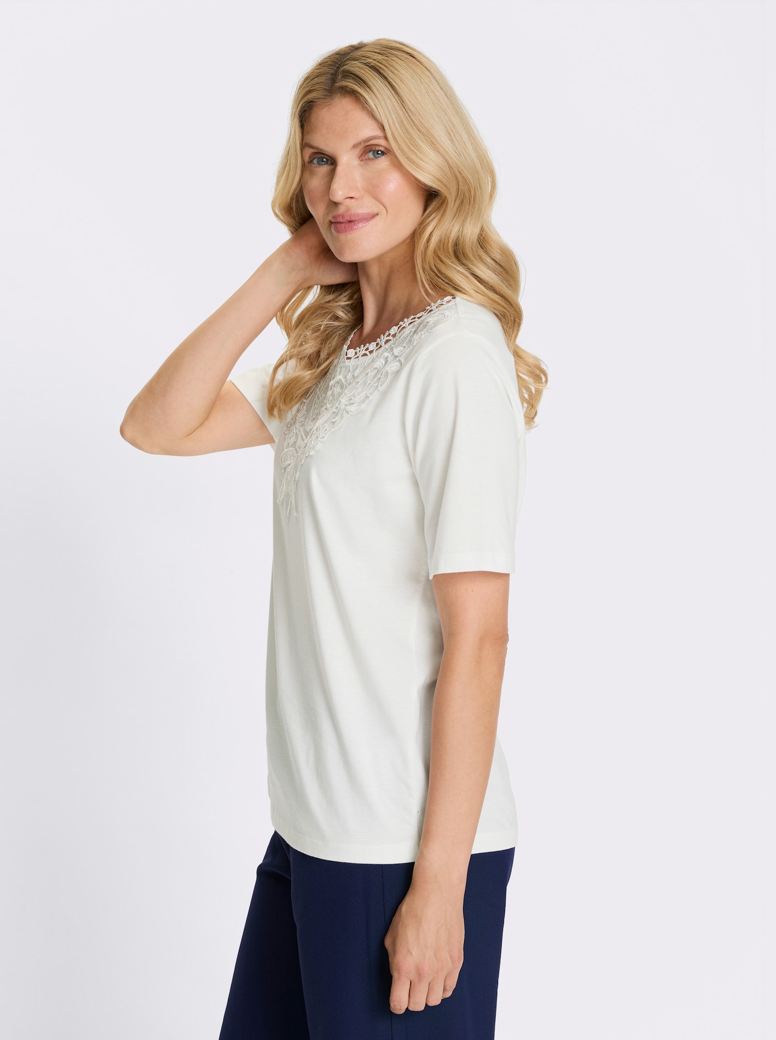 Kanten shirt van puur katoen - ecru