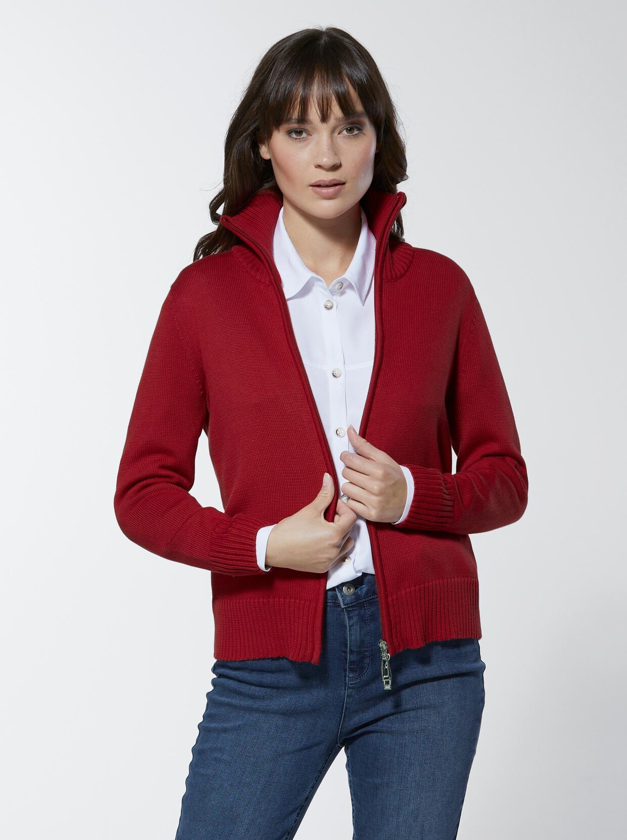 Creation L Premium Pima-Baumwoll-Strickjacke - rot