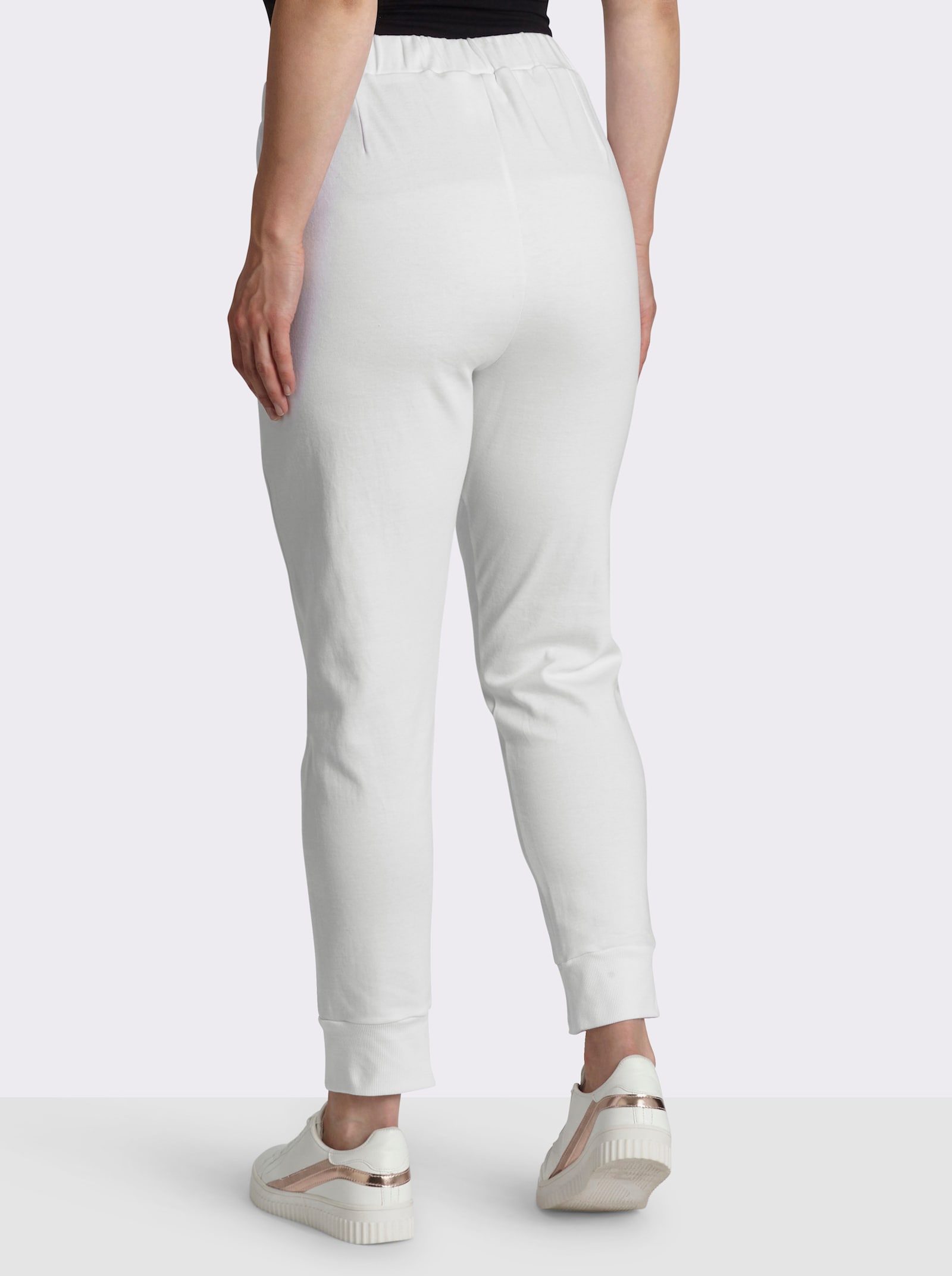 Sweathose mit gerippten Bündchen - weiß-beige