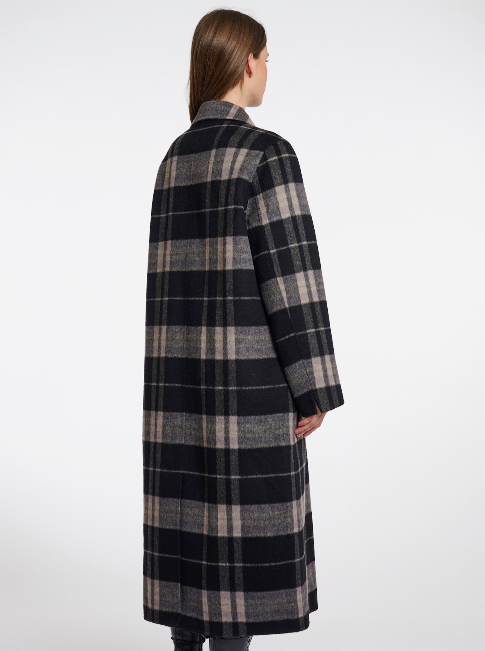 Rino & Pelle Wollmantel zum Wenden - schwarz-ecru-kariert