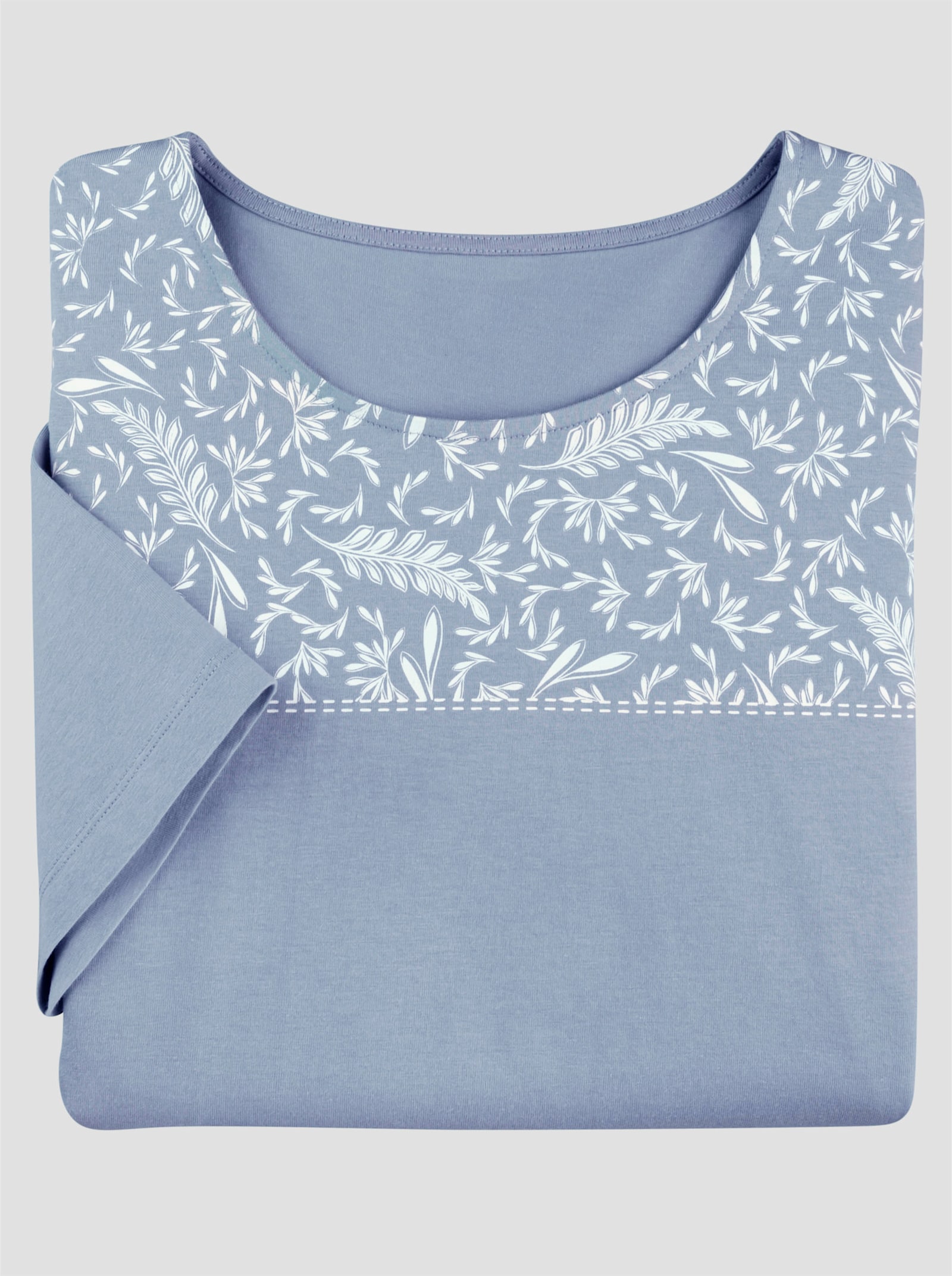 Kurzarmshirt aus reiner Baumwolle - bleu-ecru