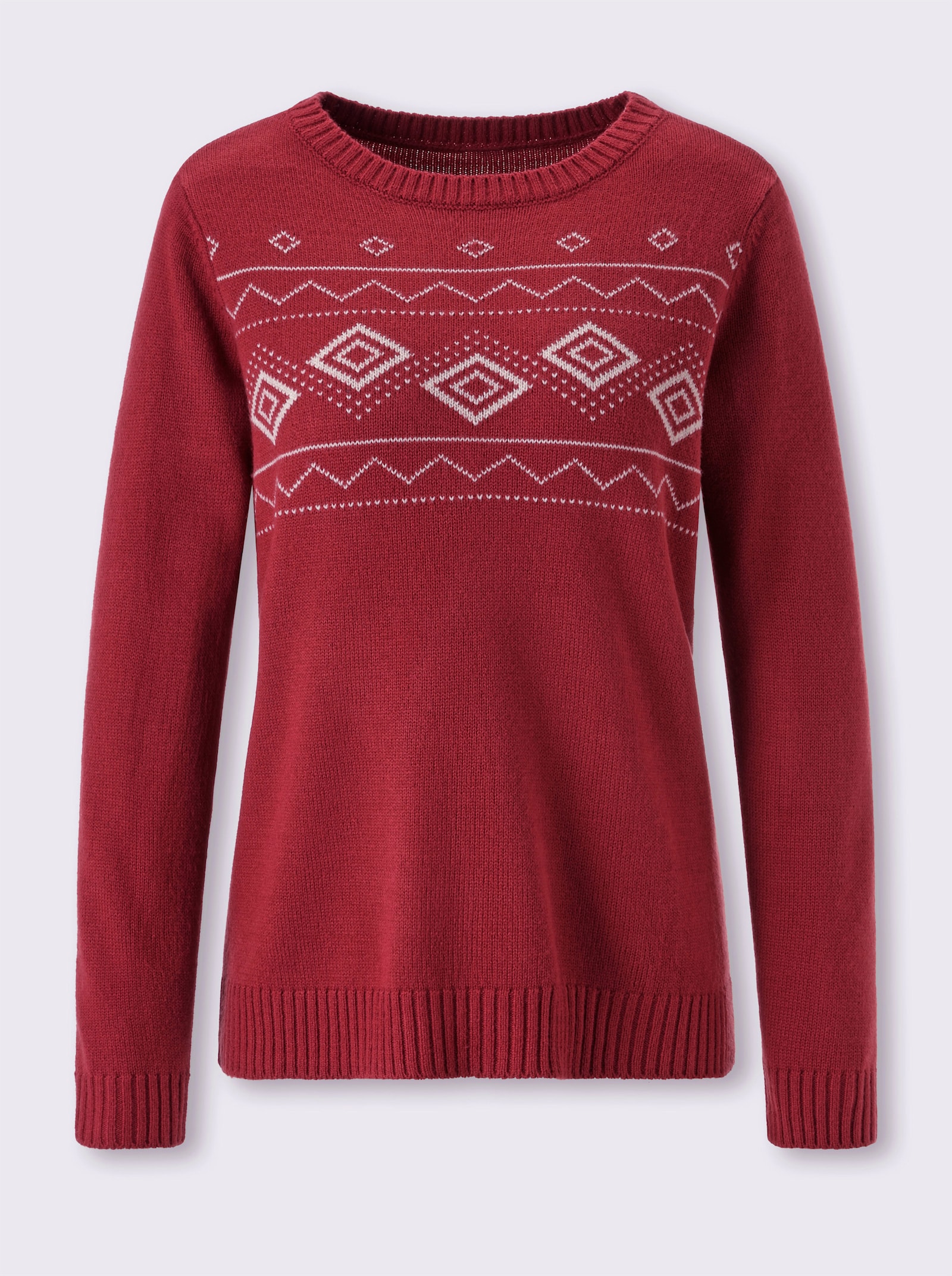 Jacquard-Pullover mit platziertem Muster - kirsche-sand