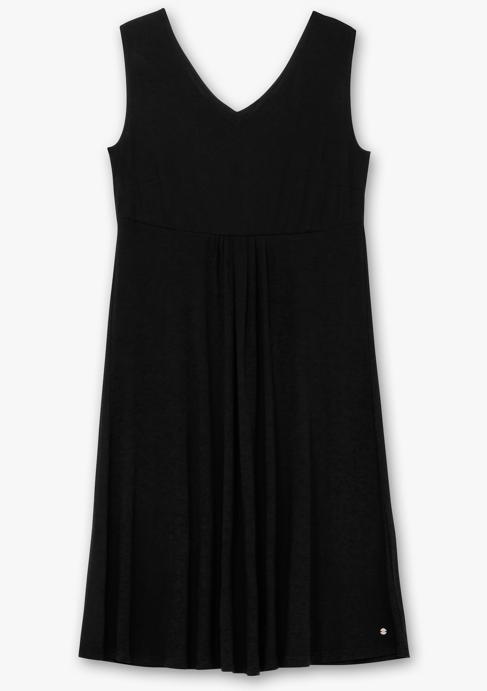 sheego Jerseyjurk met rimpeling voor, mouwloos - zwart