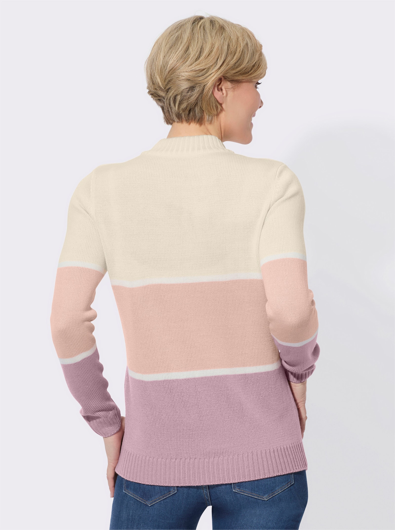 Pullover mit Colour-Blocking - mauve-champagner-geringelt