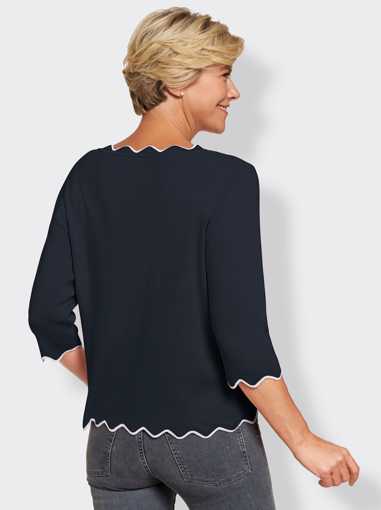 3/4 Arm-Pullover mit gewellten Abschlüssen - marine