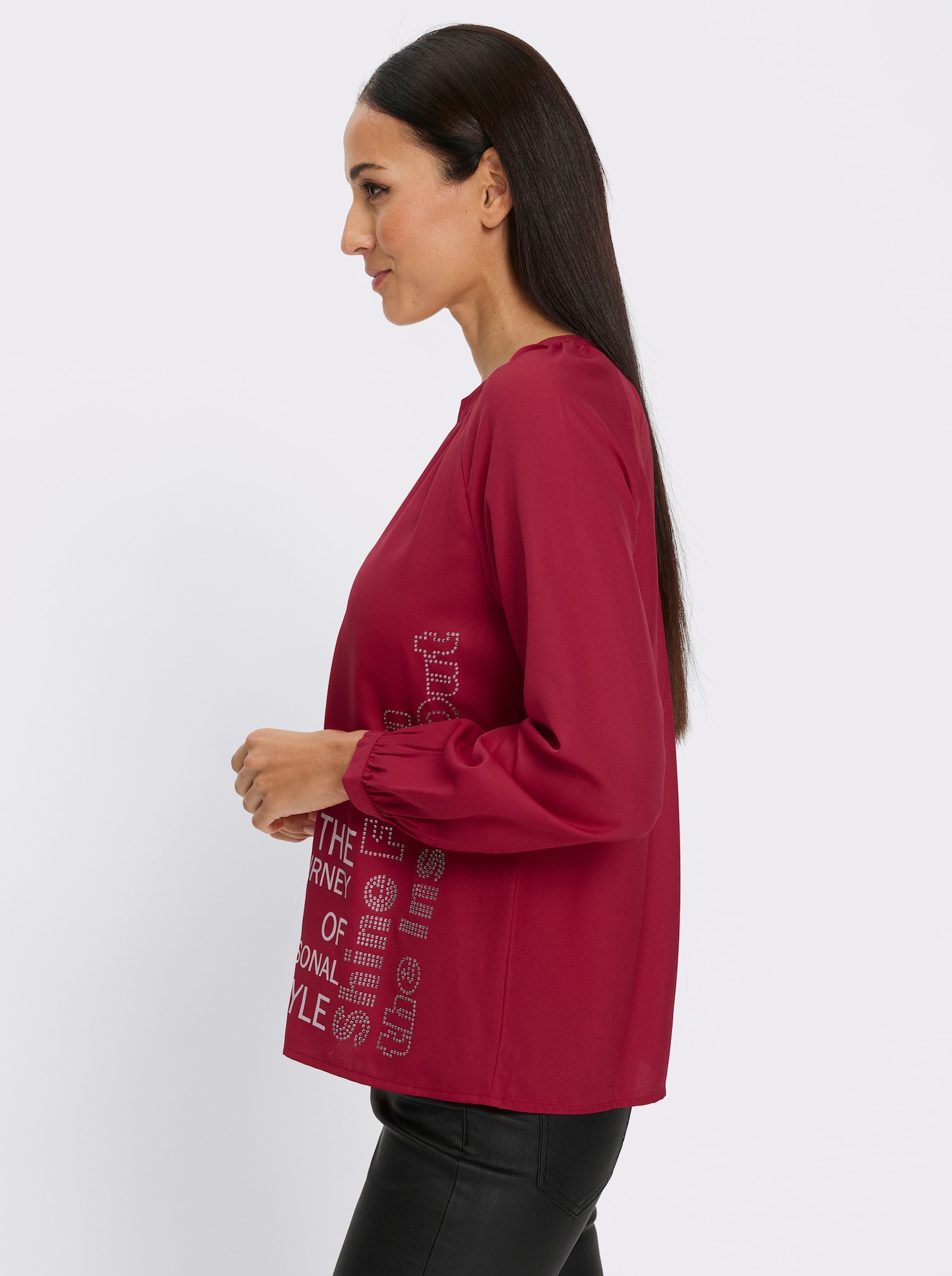 heine Schlupfbluse mit Schriftzug - kirsche-ecru