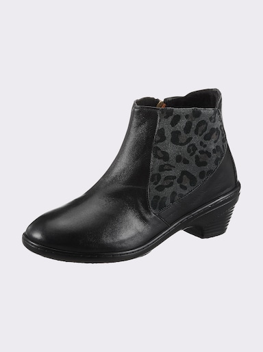 Gemini Stiefelette mit Leo-Muster, Glattleder - schwarz