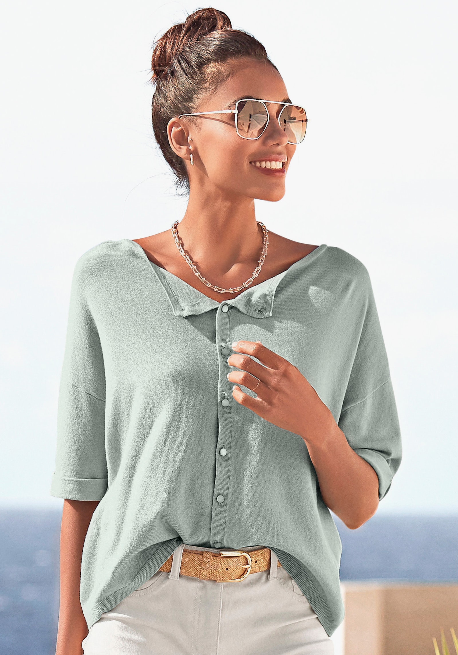 Vivance Kurzarmpullover - hellgrün