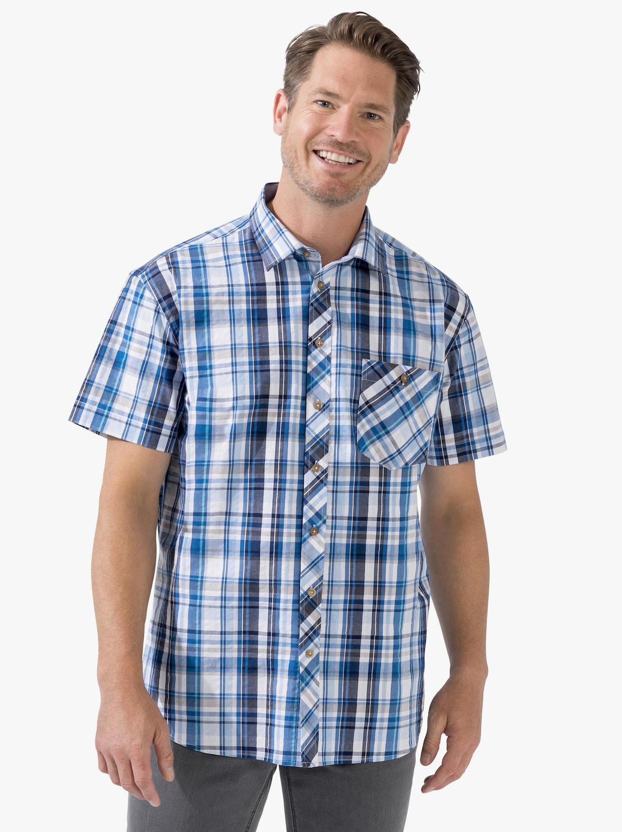 Marco Donati Hemd met korte mouwen - blauw geruit