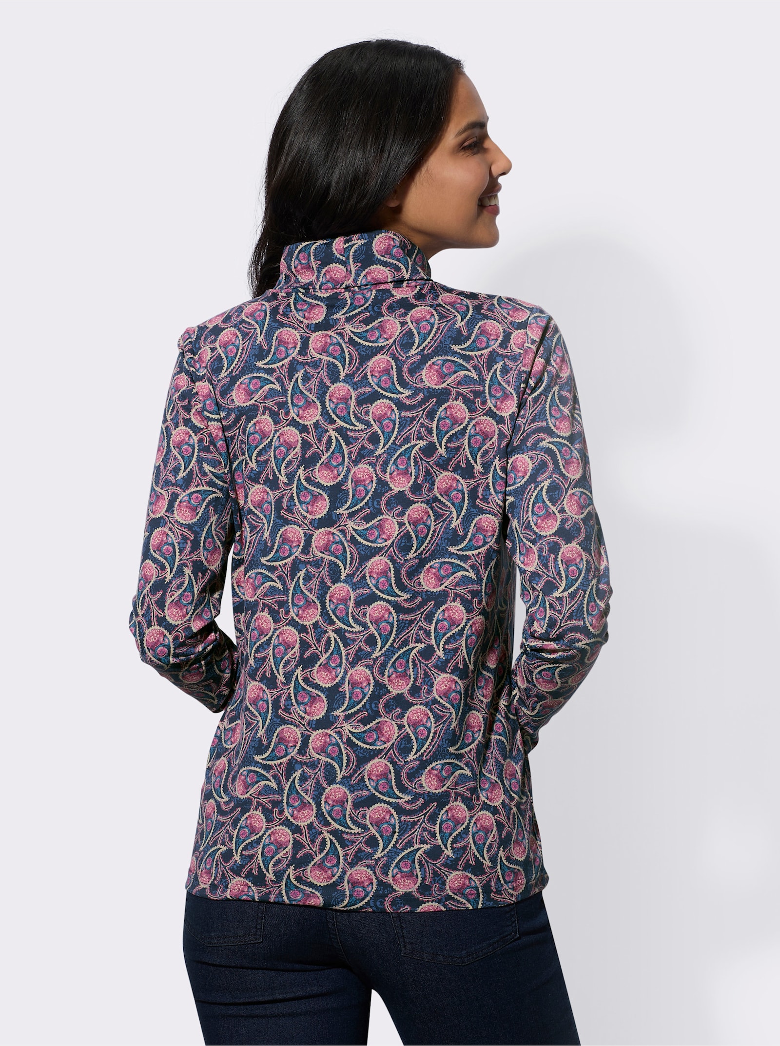 Stehkragenshirt im Paisley-Muster - dunkelblau-bordeaux-bedruckt