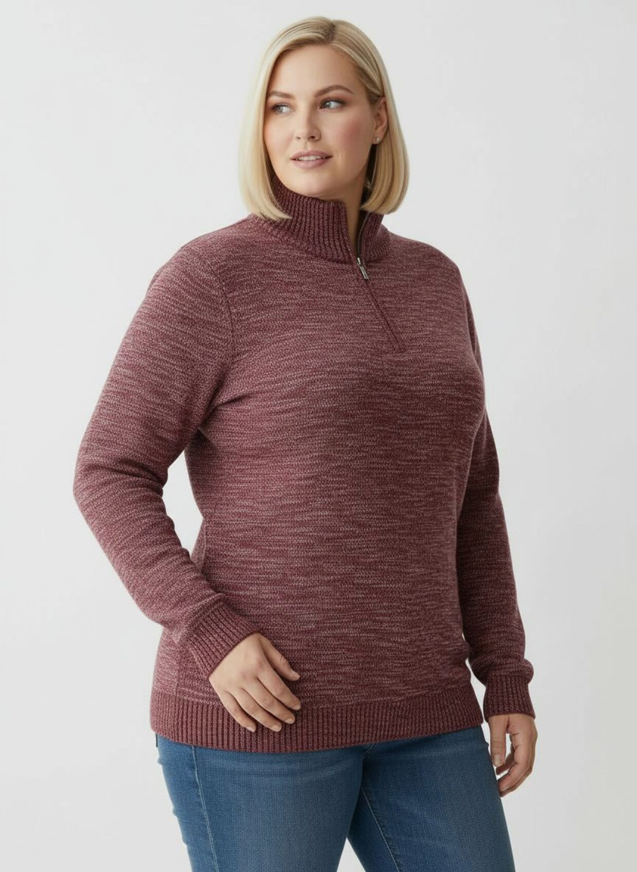 Troyer mit gerippten Abschlüssen - bordeaux-meliert