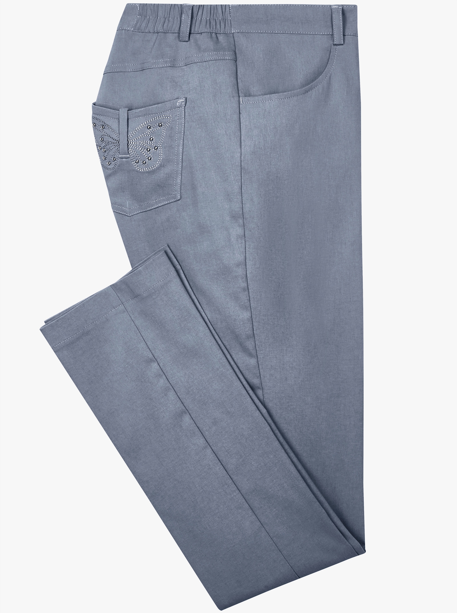 Bengalinhose mit Schmetterlings-Stickerei - taubenblau