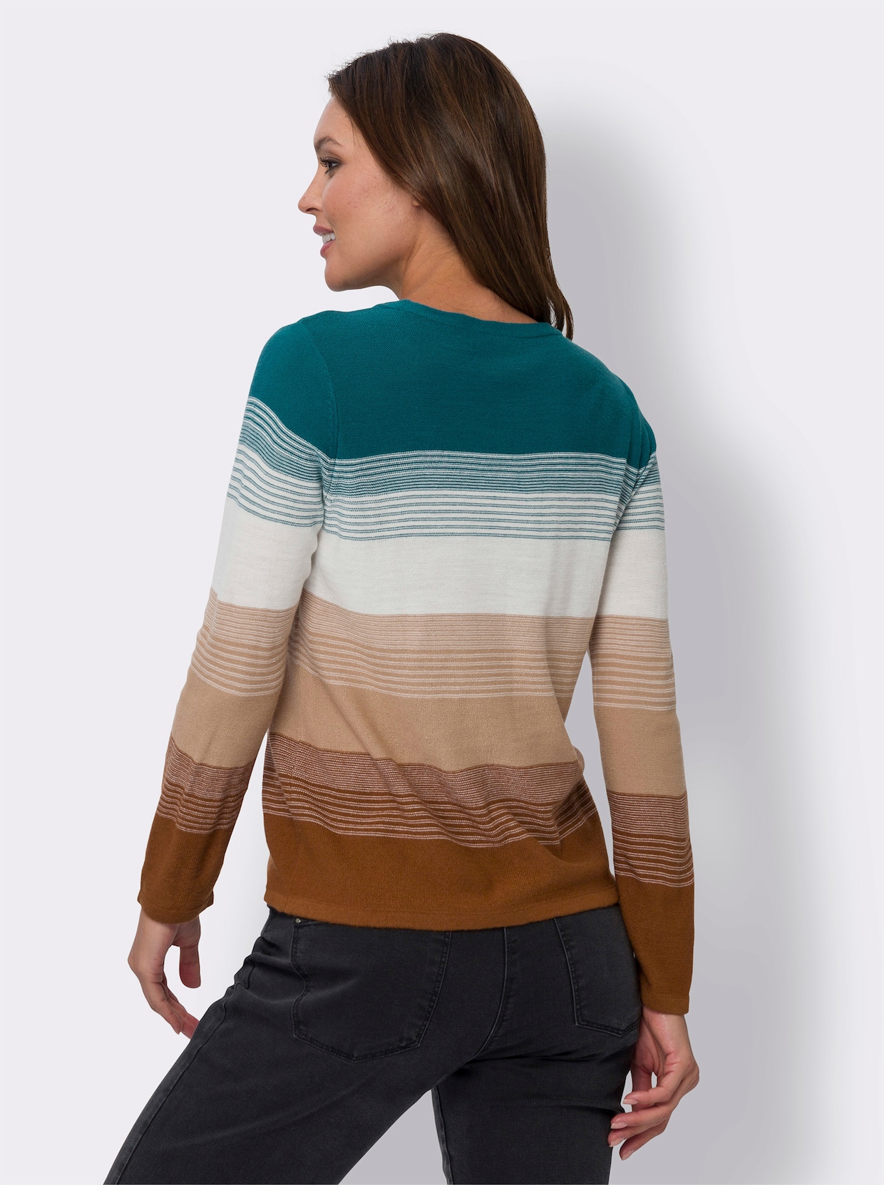 Pullover met lange mouwen - aquapetrol-cognac-gestreept