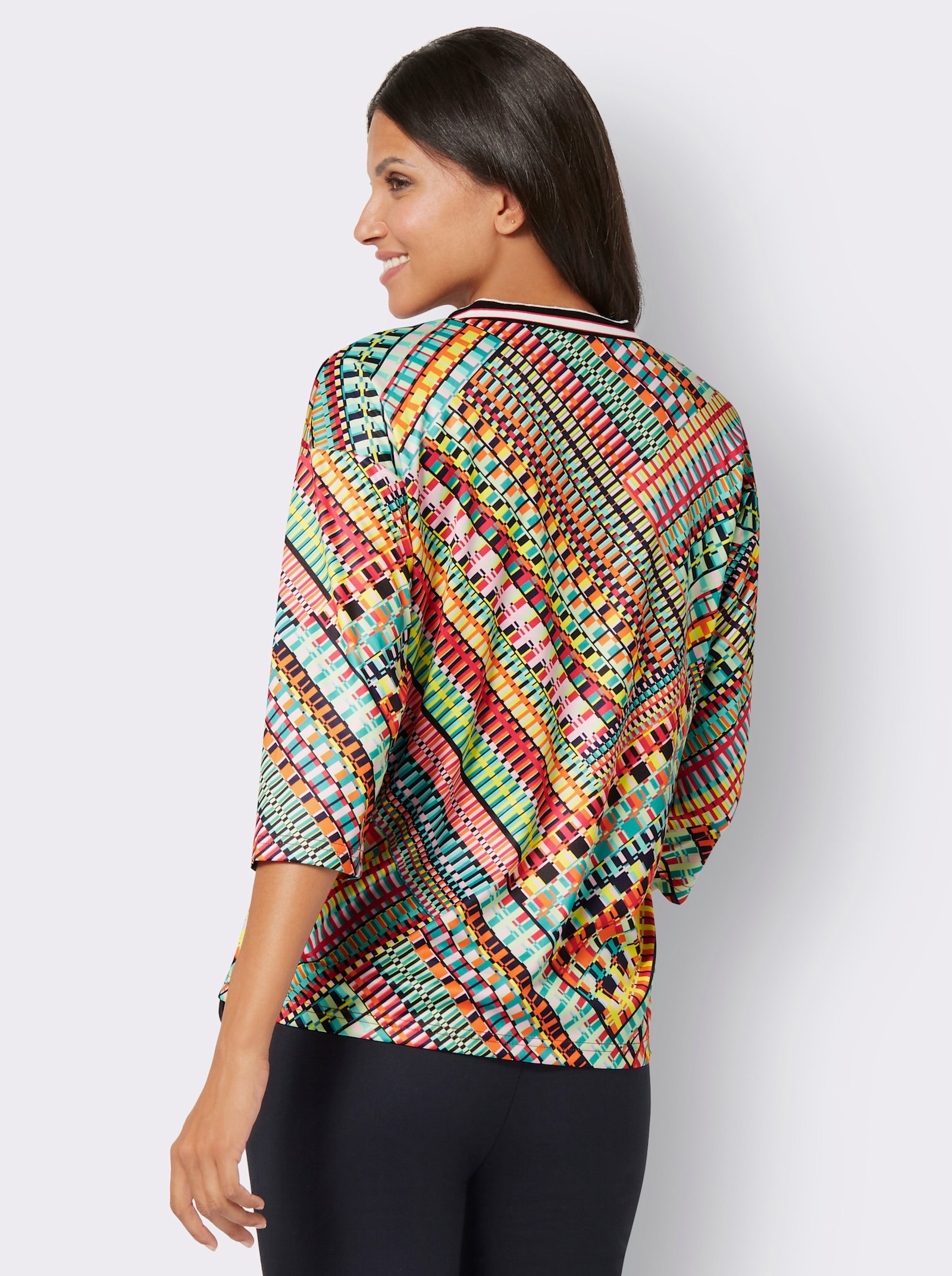 3/4-Arm-Shirt mit Ripsband - smaragd-pink-bedruckt