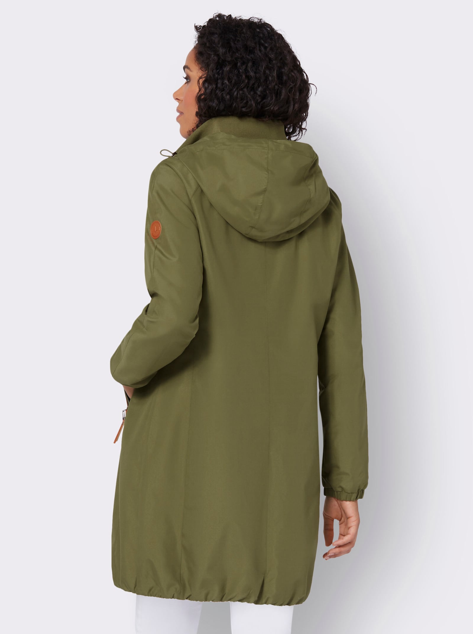 Korte mantel met elastiek in de zoom - olijf