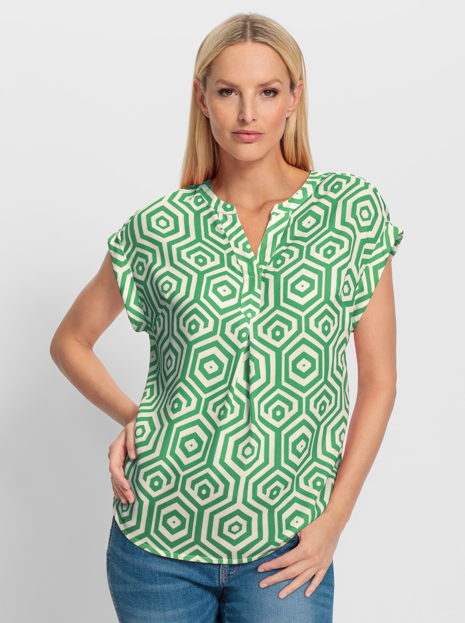 heine Druckbluse mit Grafikdessin - grasgrün-weiß-bedruckt