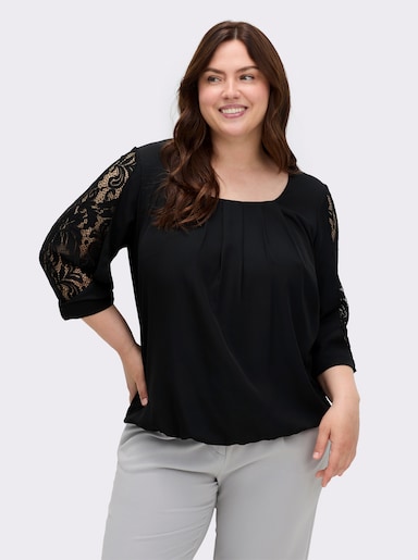 sheego by Joe Browns Tunika mit transparentem Spitzeneinsatz - schwarz