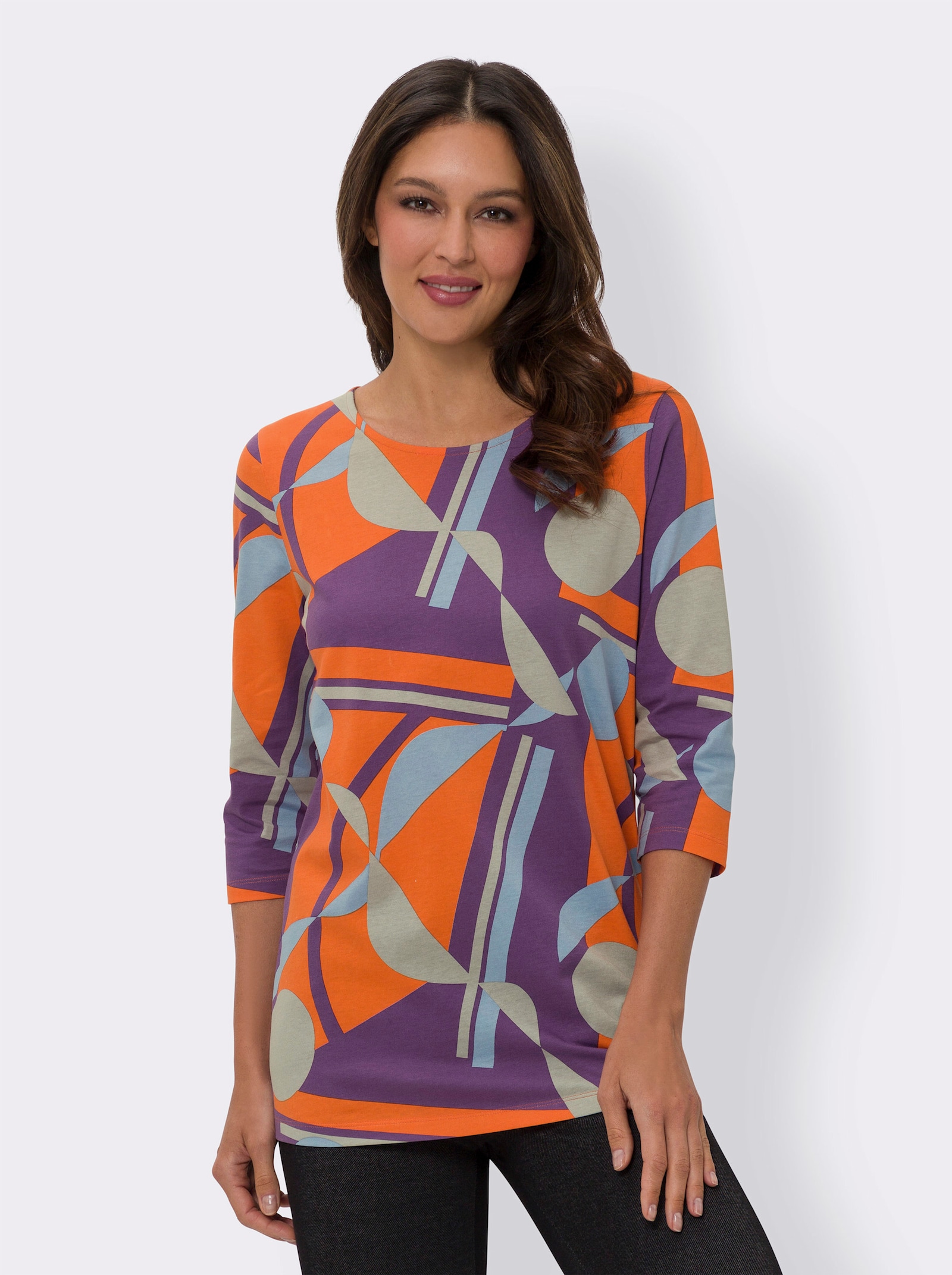 Longshirt mit Grafik-Druck - lila-steingrau-bedruckt