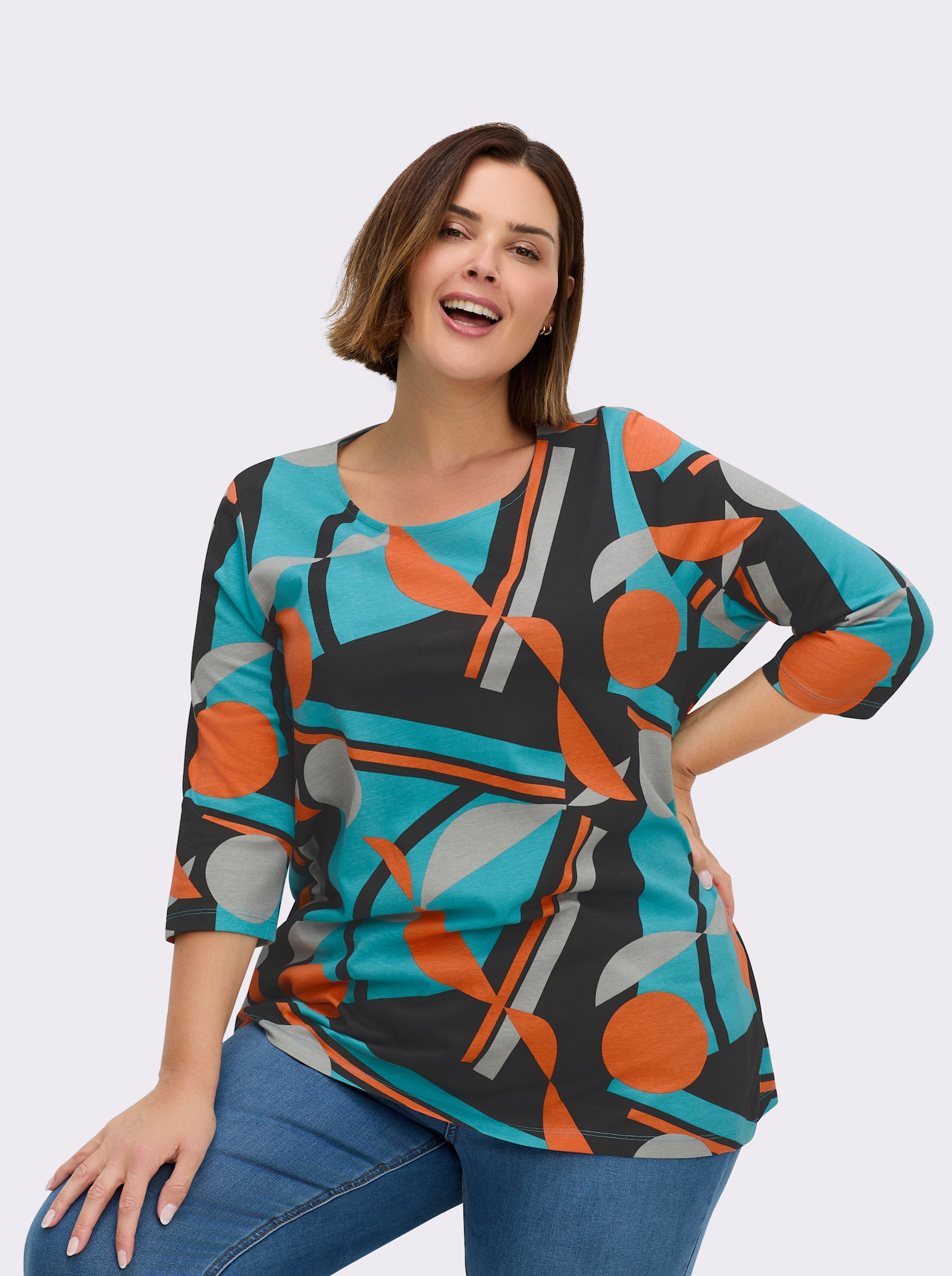 Longshirt mit Grafik-Druck - schwarz-türkis-bedruckt