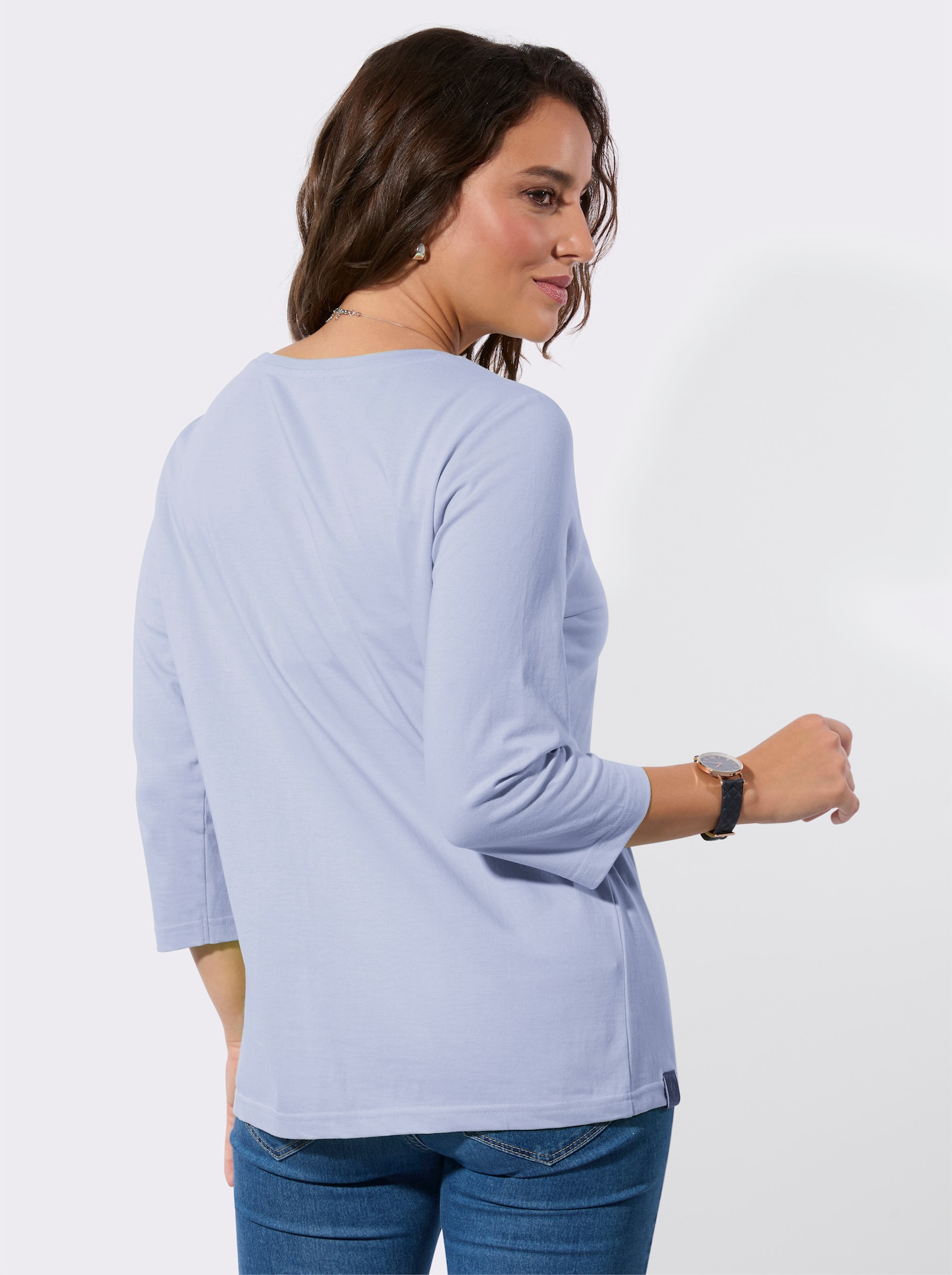 3/4-Arm-Shirt aus reiner Baumwolle - hellblau