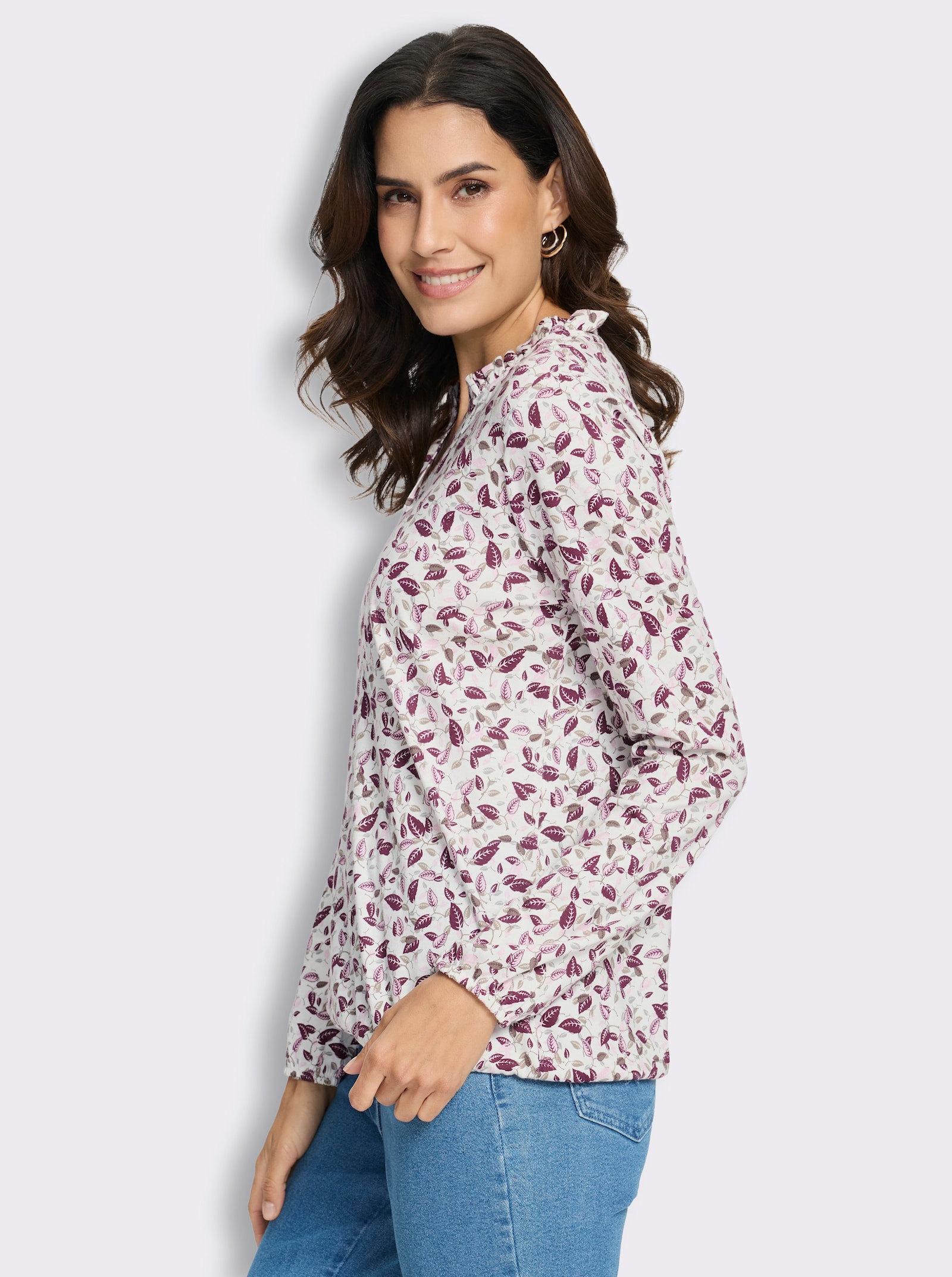 Print-Shirt im Blätter-Dessin - ecru-burgund