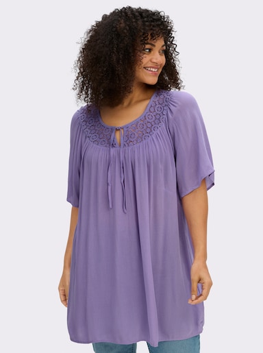 Tunika mit Spitzen-Einsatz - lavendel