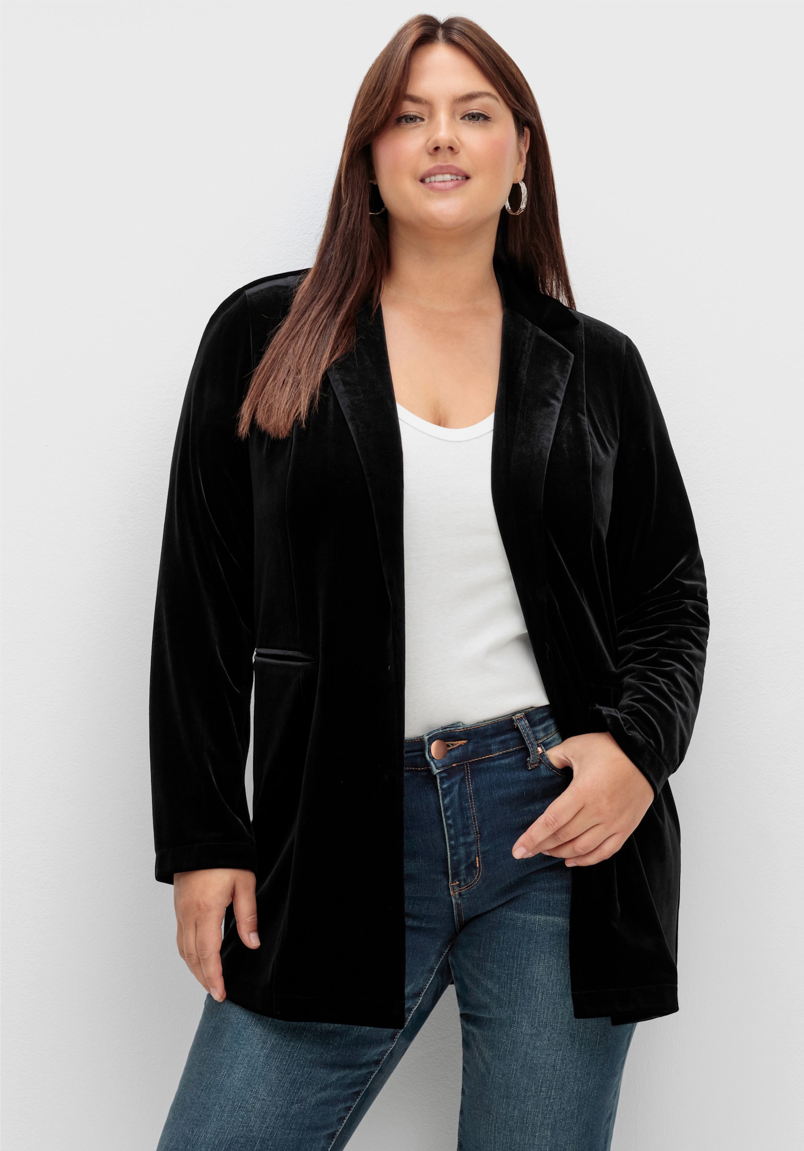 sheego Samtblazer in offener Form - schwarz