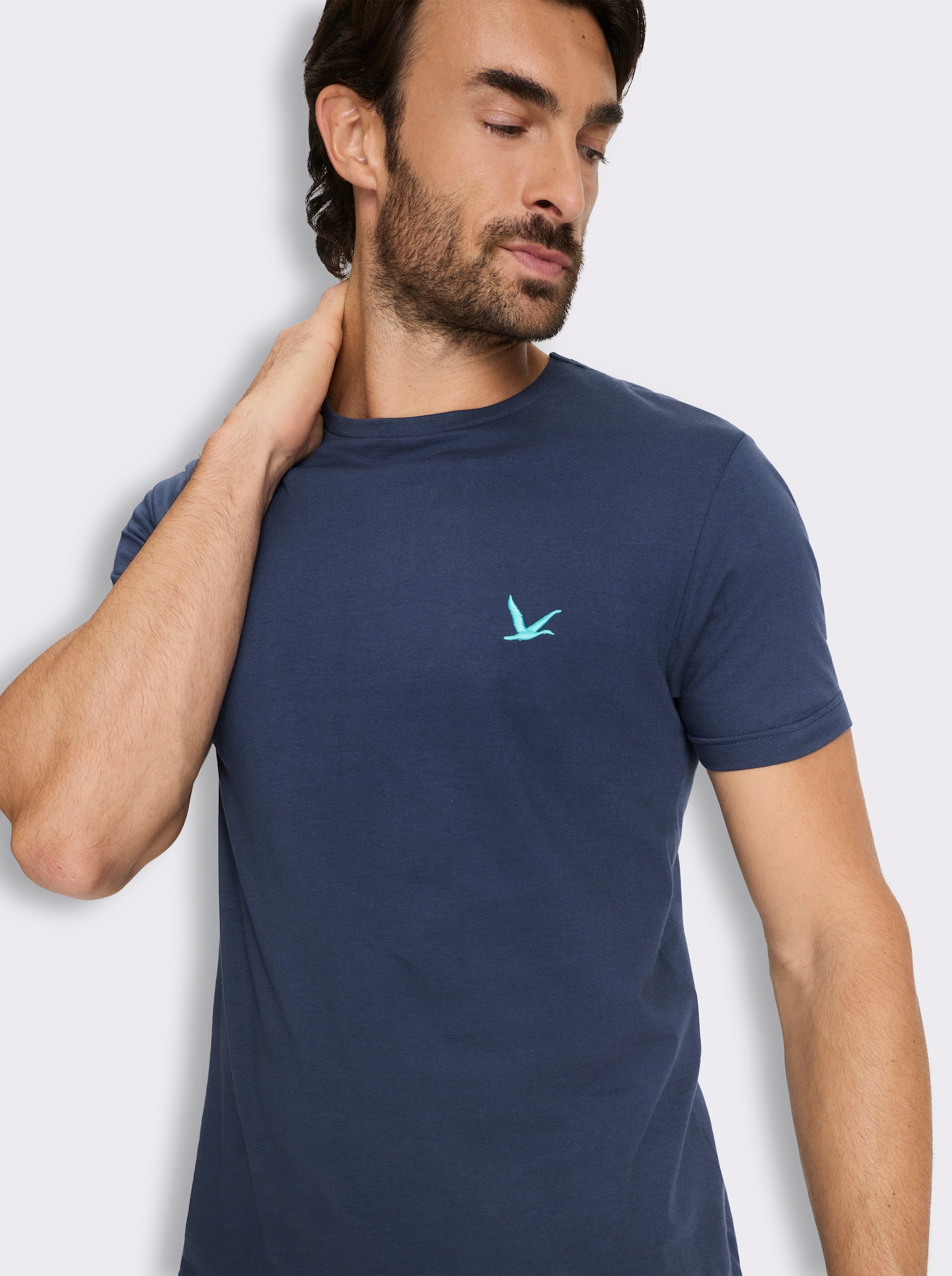T-Shirt im 3er-Pack - dunkelblau + steingrau + aquamarin