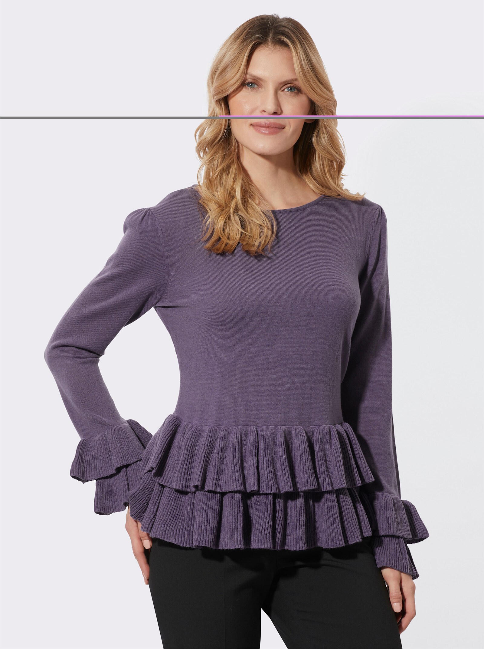 Rundhalspullover mit Volants - feige