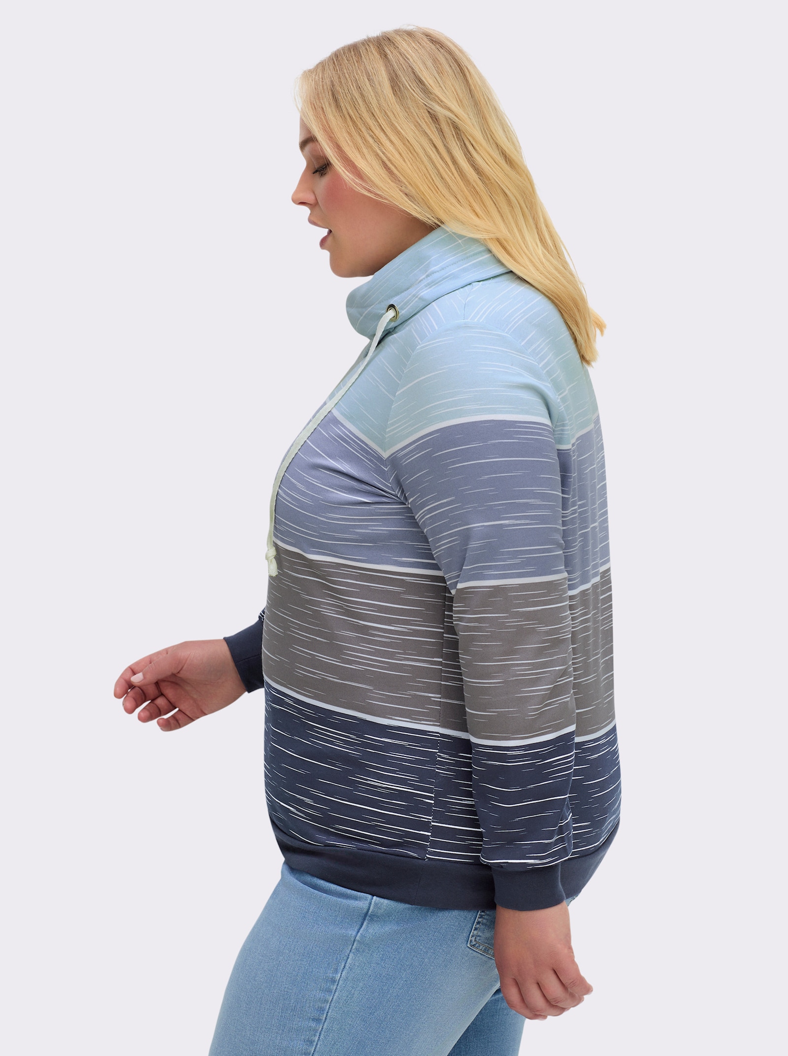 Sweatshirt mit überlappendem Rollkragen - marine-hellblau-bedruckt