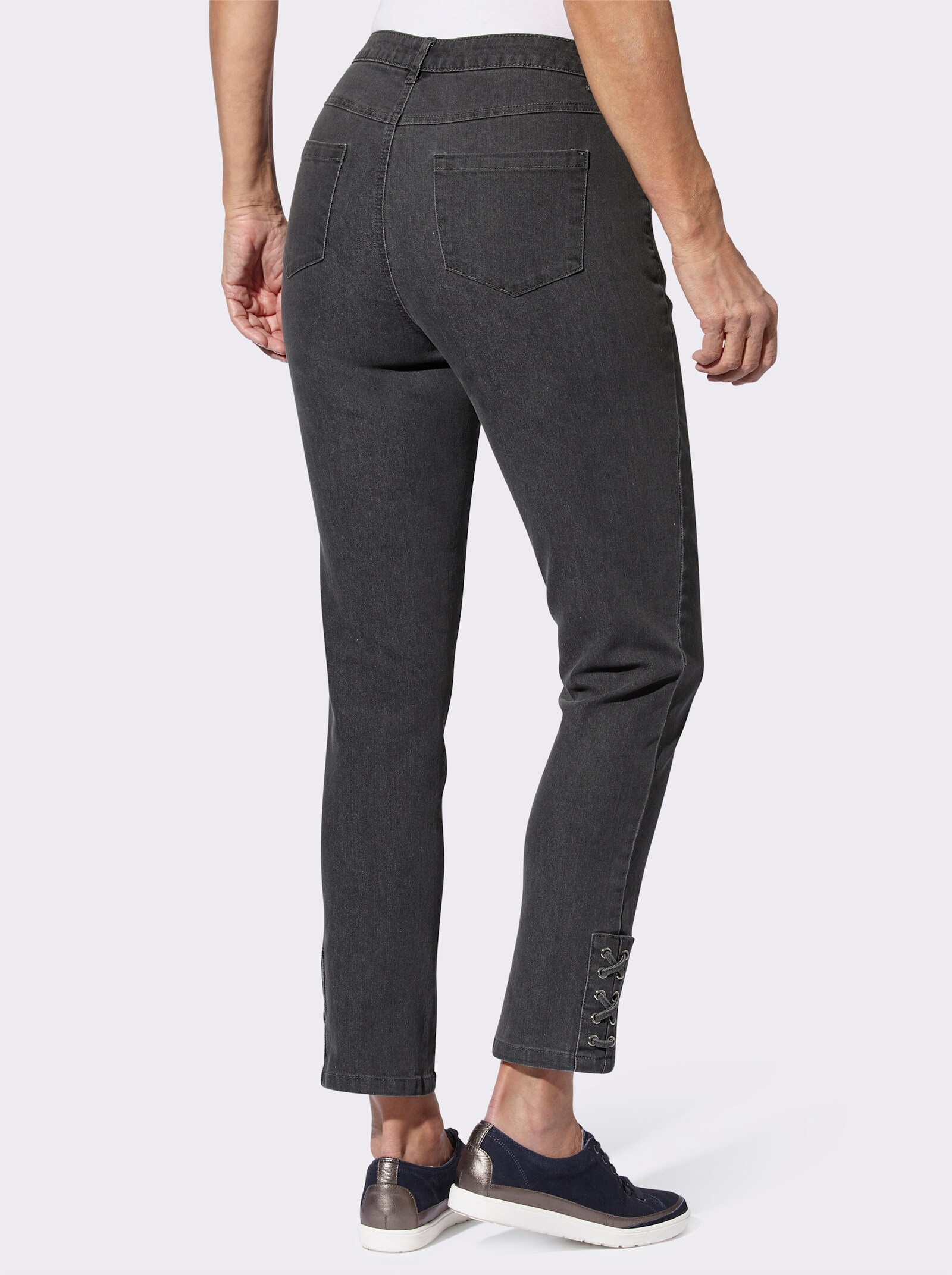 5-pocketjeans met siervetersluiting - dark grey denim
