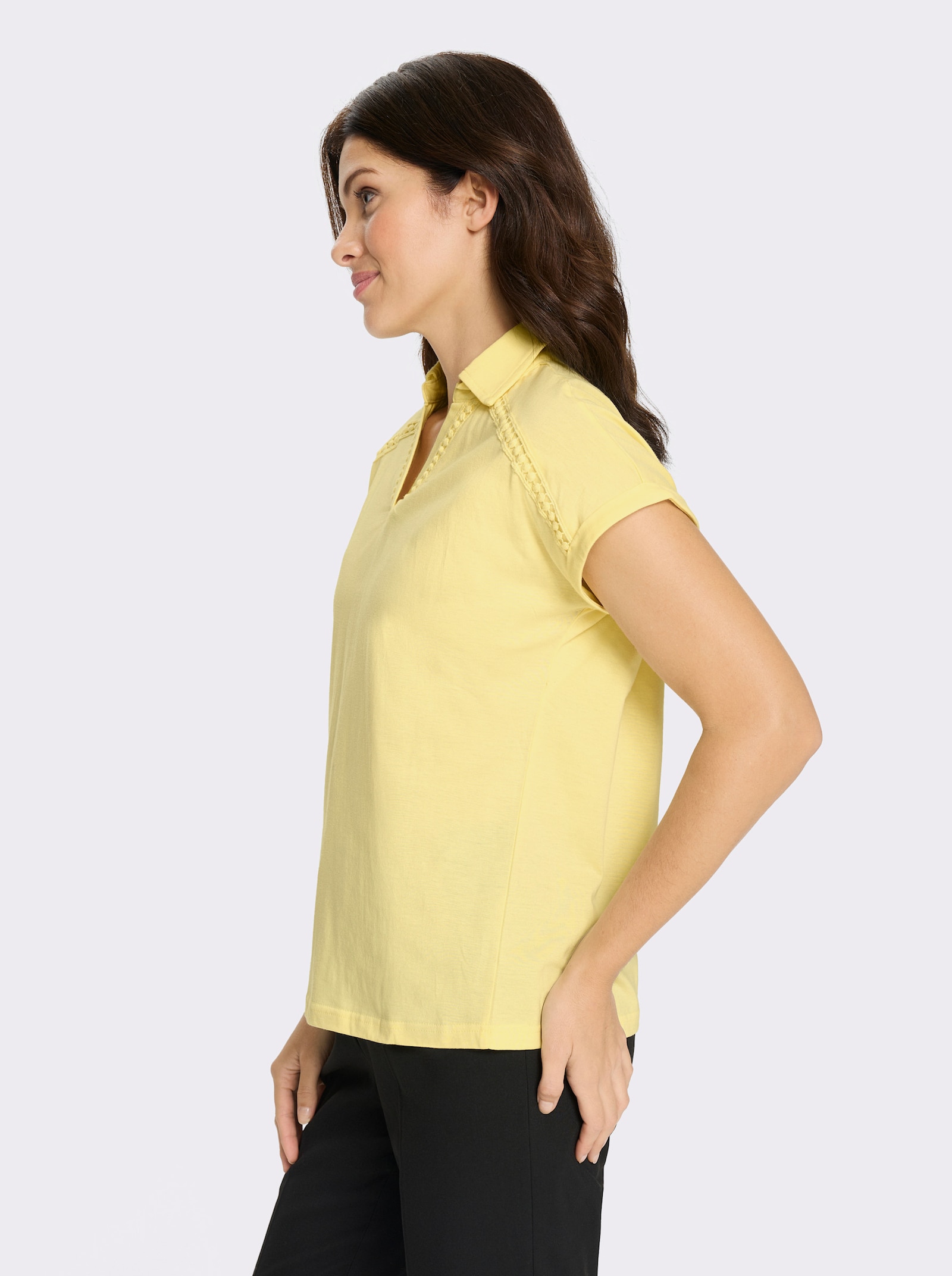 Polokošeľa s čipk. lemom - citrónová