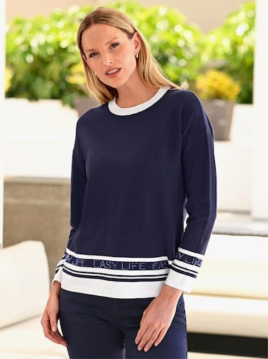 heine Langarm-Pullover - marine-ecru-gemustert