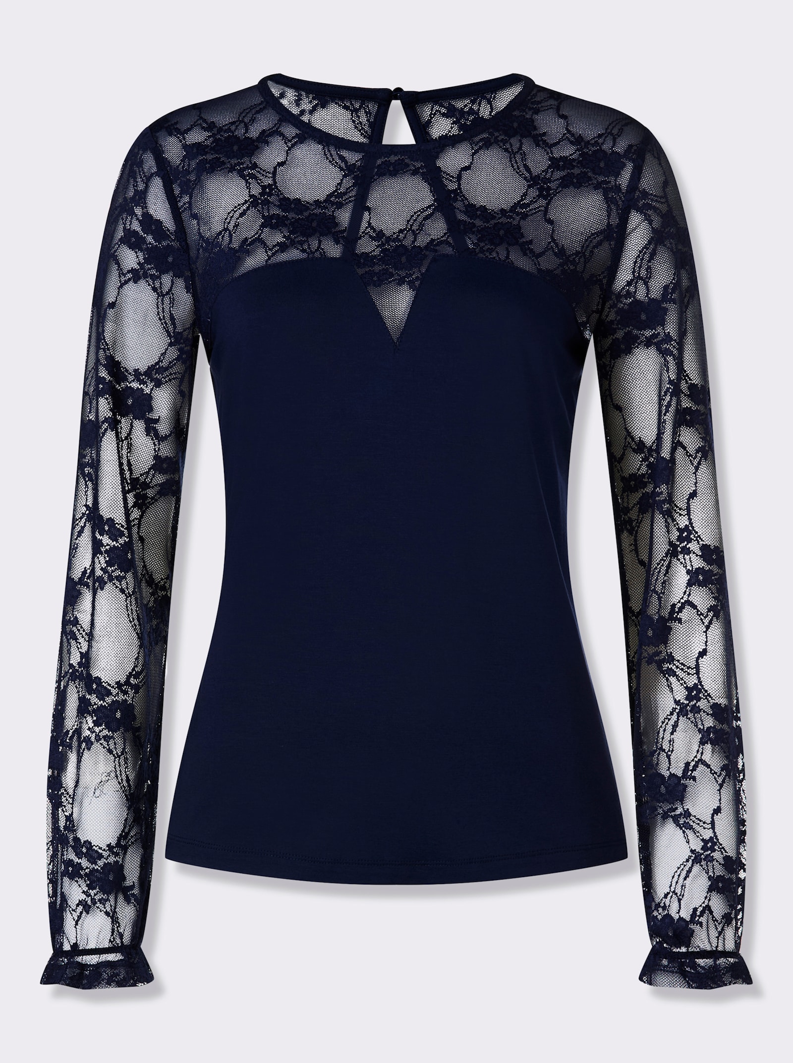 heine Langarmshirt mit transparenter Spitze - marine